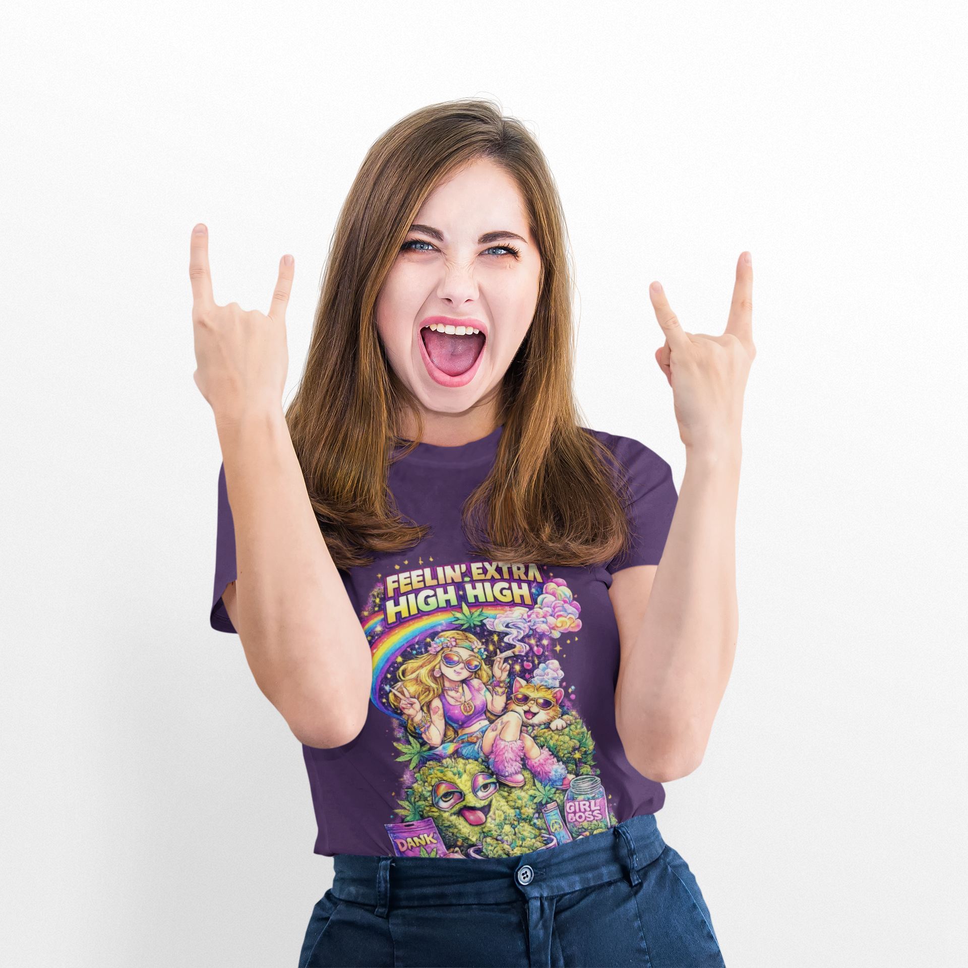 T-Shirt — "Feelin' Extra High High" Psychedelic Cannabis Graphic Tee