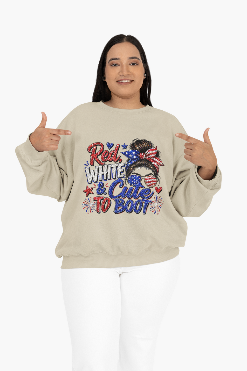 Crewneck Sweatshirt - "Red, White & Cute to Boot" Patriotic Women’s Graphic
