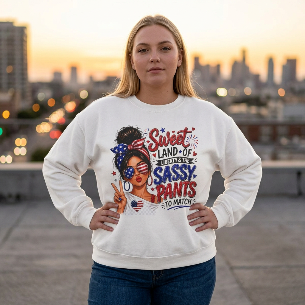 Patriotic 'Sweet Land of Liberty, Sassy Pants to Match' Crewneck Sweatshirt