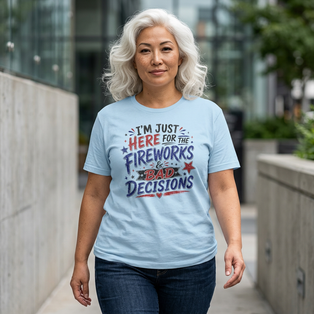Patriotic 'I'm Just Here for the Fireworks & Bad Decisions' Tee