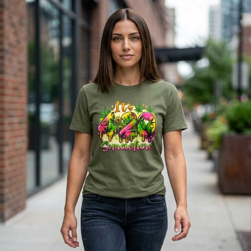 420 Somewhere T-Shirt — Retro Neon Cannabis Graphic Tee