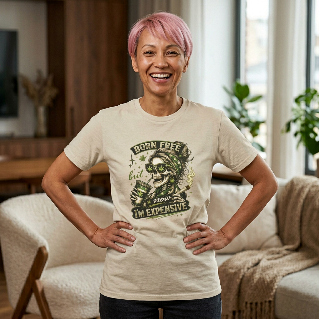 T-Shirt — "Born Free But Now I’m Expensive" Skull Graphic Tee