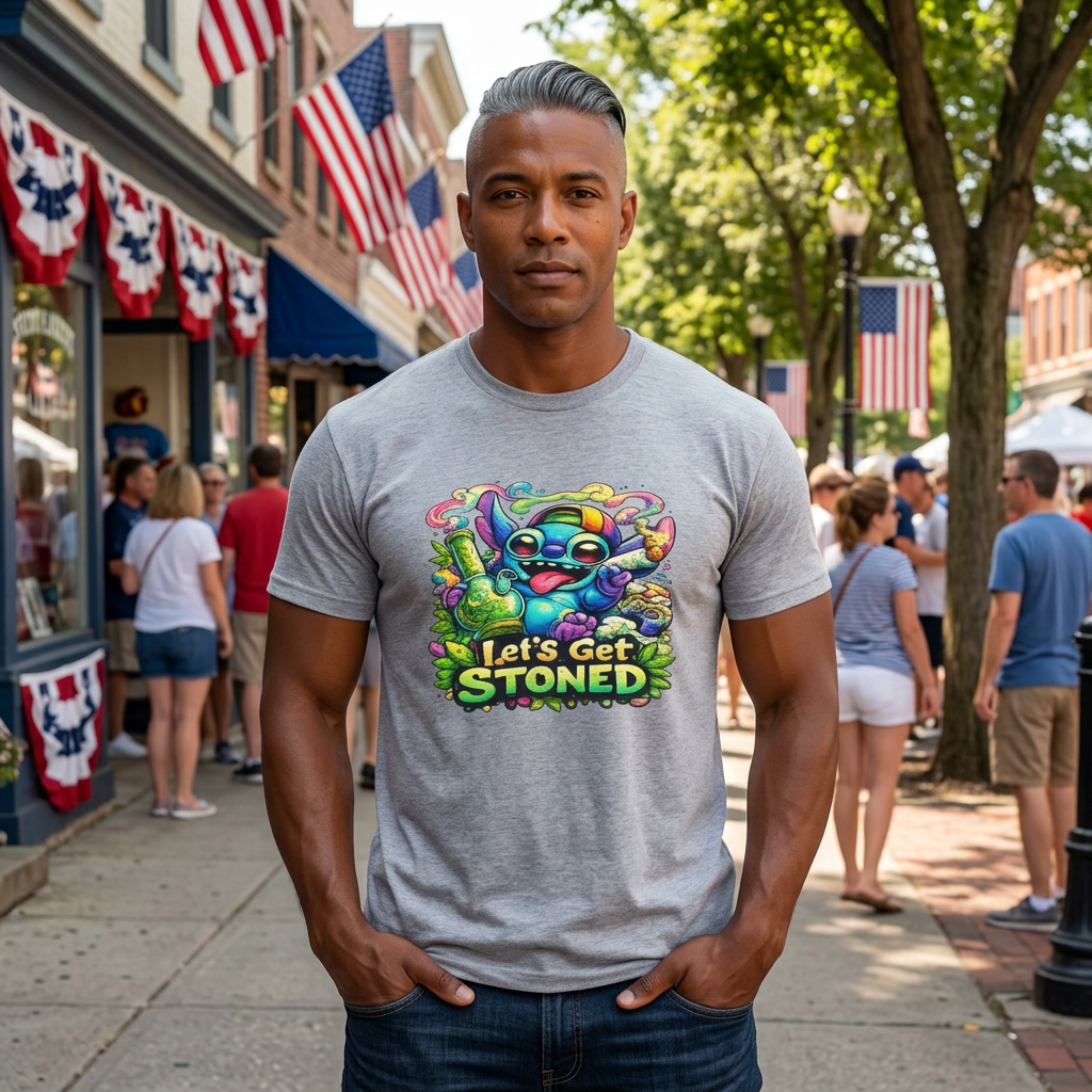 Let's Get Stoned T-Shirt — Colorful Trippy Alien Cannabis Tee
