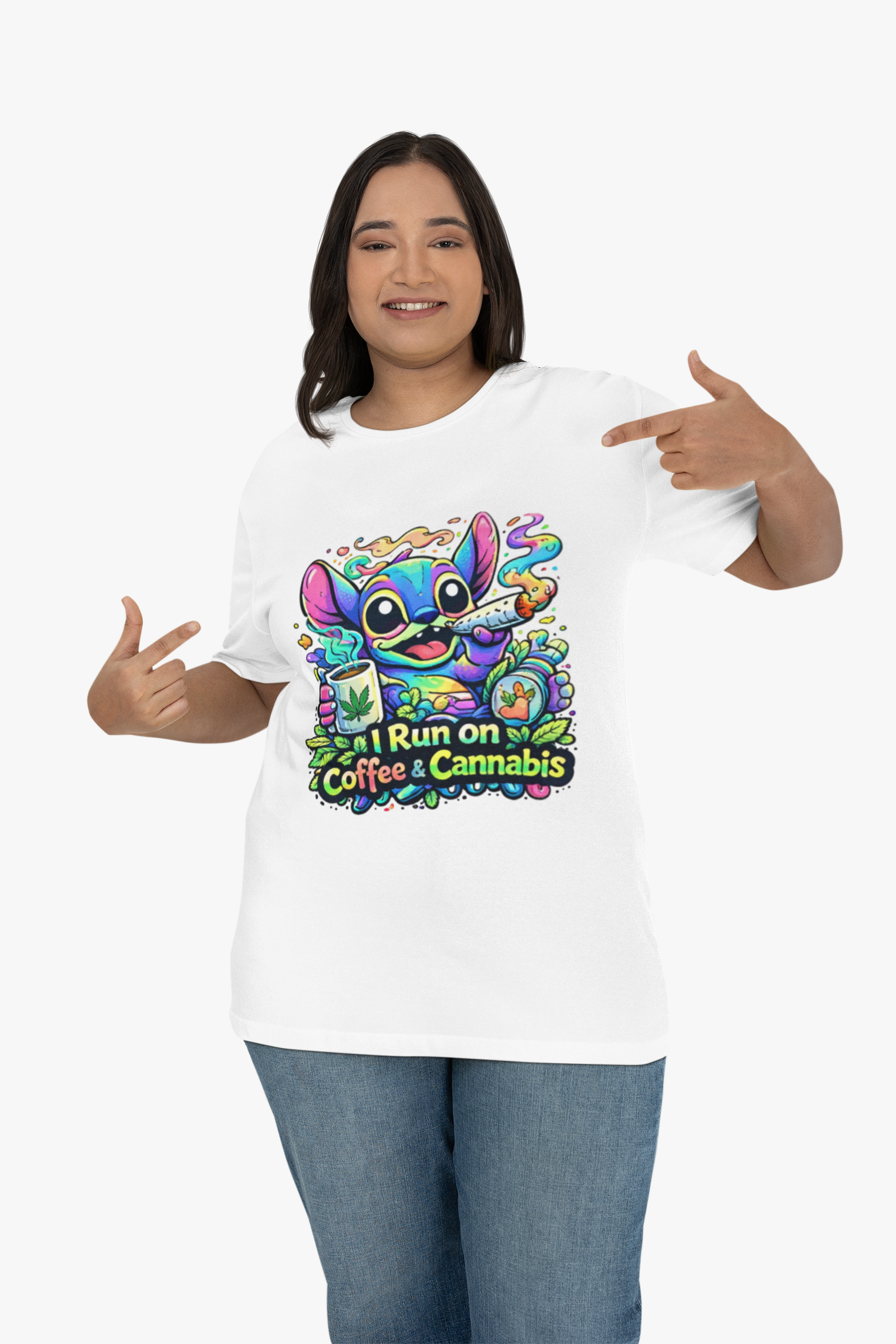 Coffee & Cannabis Tee — 'I Run on Coffee & Cannabis' Cute Stitch Graphic T-Shirt