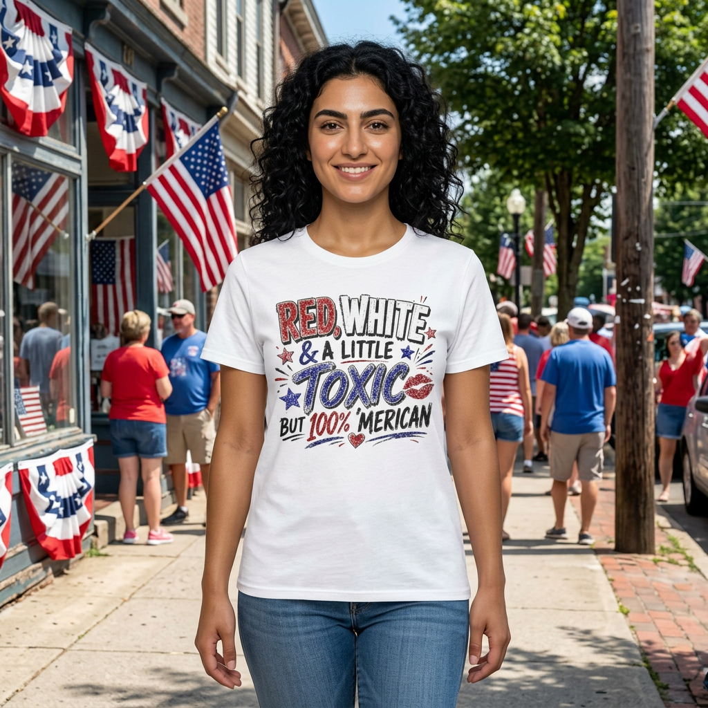 Patriotic 'Red, White & a Little Toxic but 100% Merican' Graphic Tee
