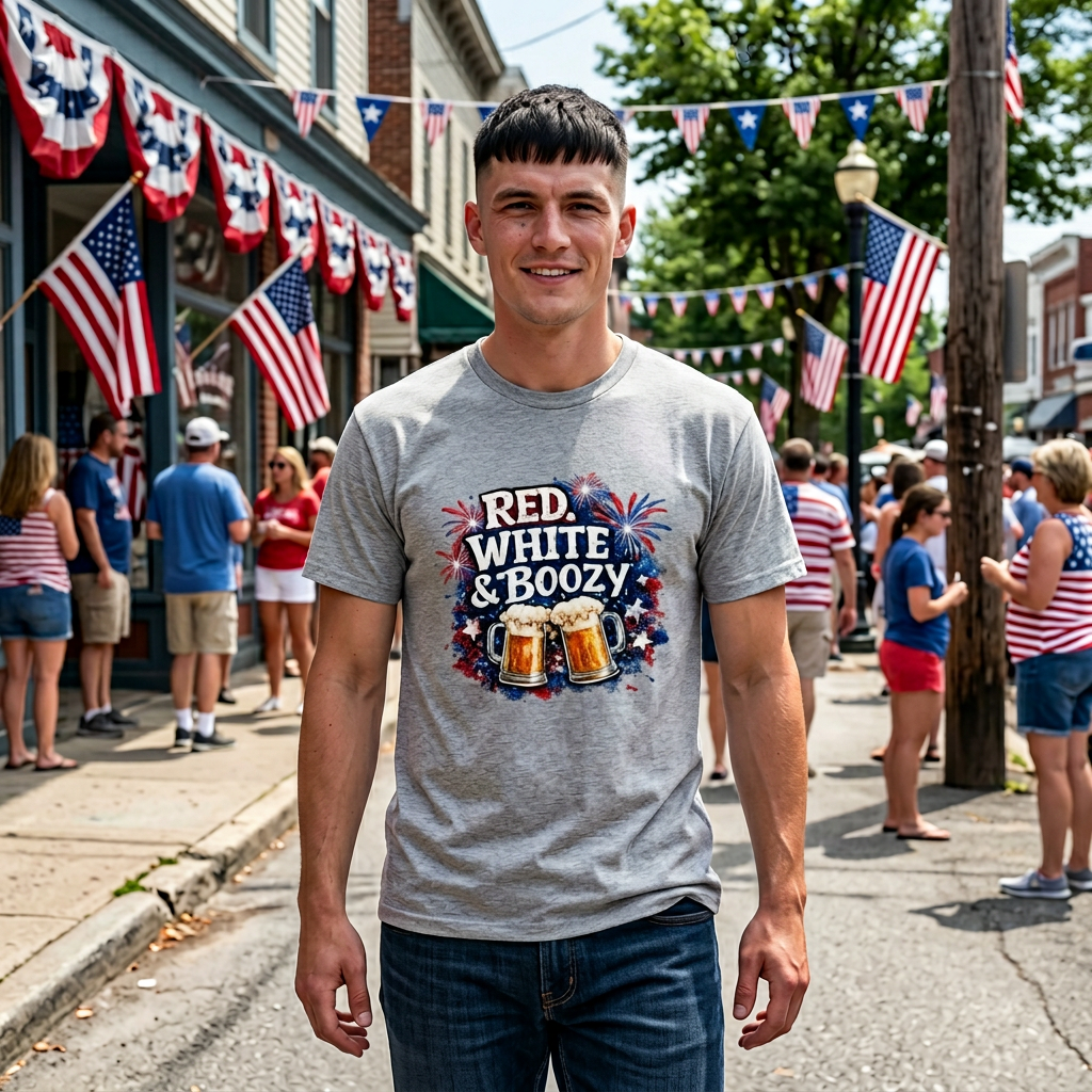 Red, White & Boozy Beer T-Shirt — Patriotic 4th of July Party Tee