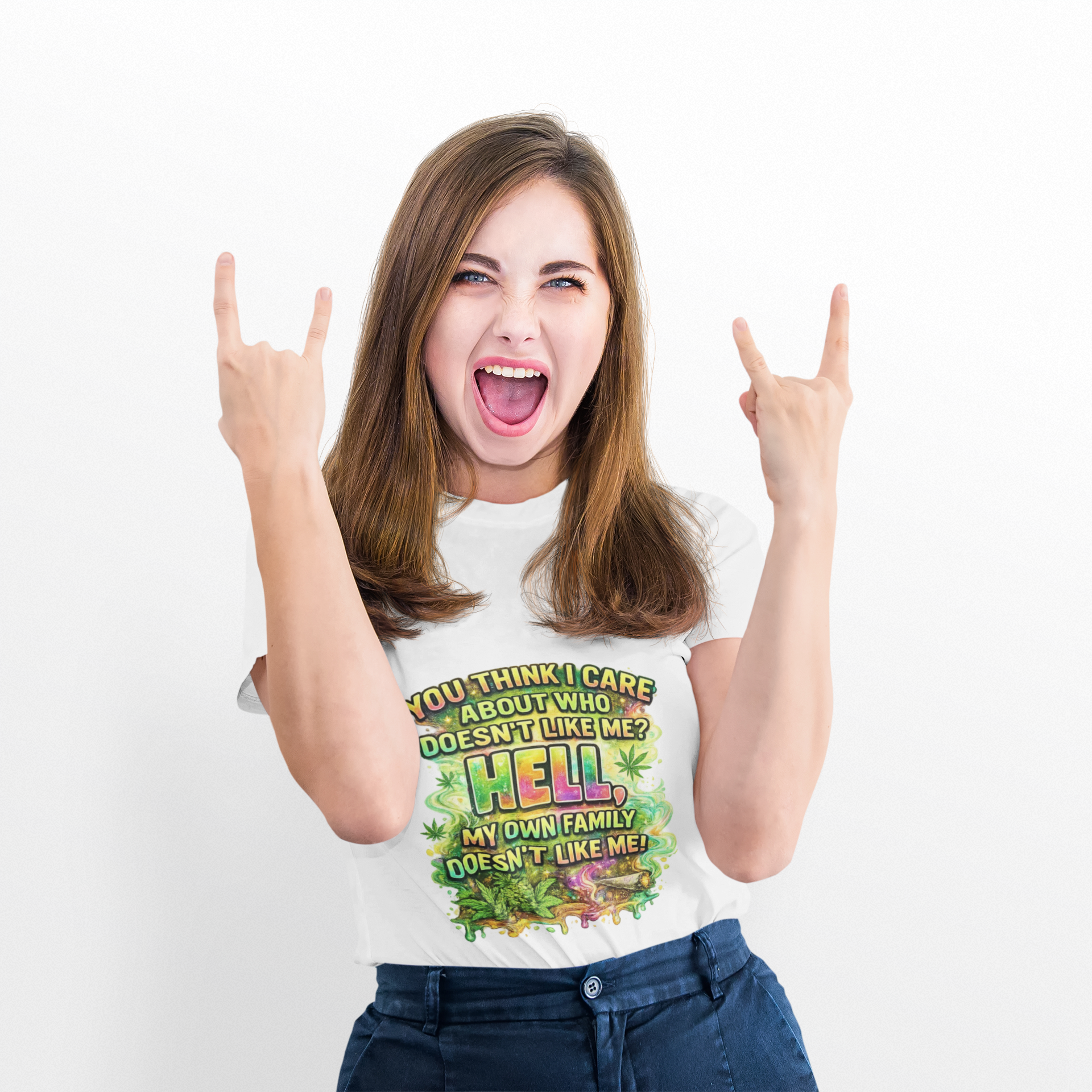 Funny Sarcastic Tee — "You Think I Care About Who Doesn’t Like Me? Hell, My Own Family Doesn’t Like Me" Graphic T-Shirt