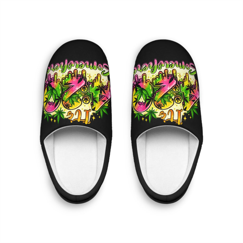 "It's Somewhere" Colorful Retro Tropical Indoor House Slippers