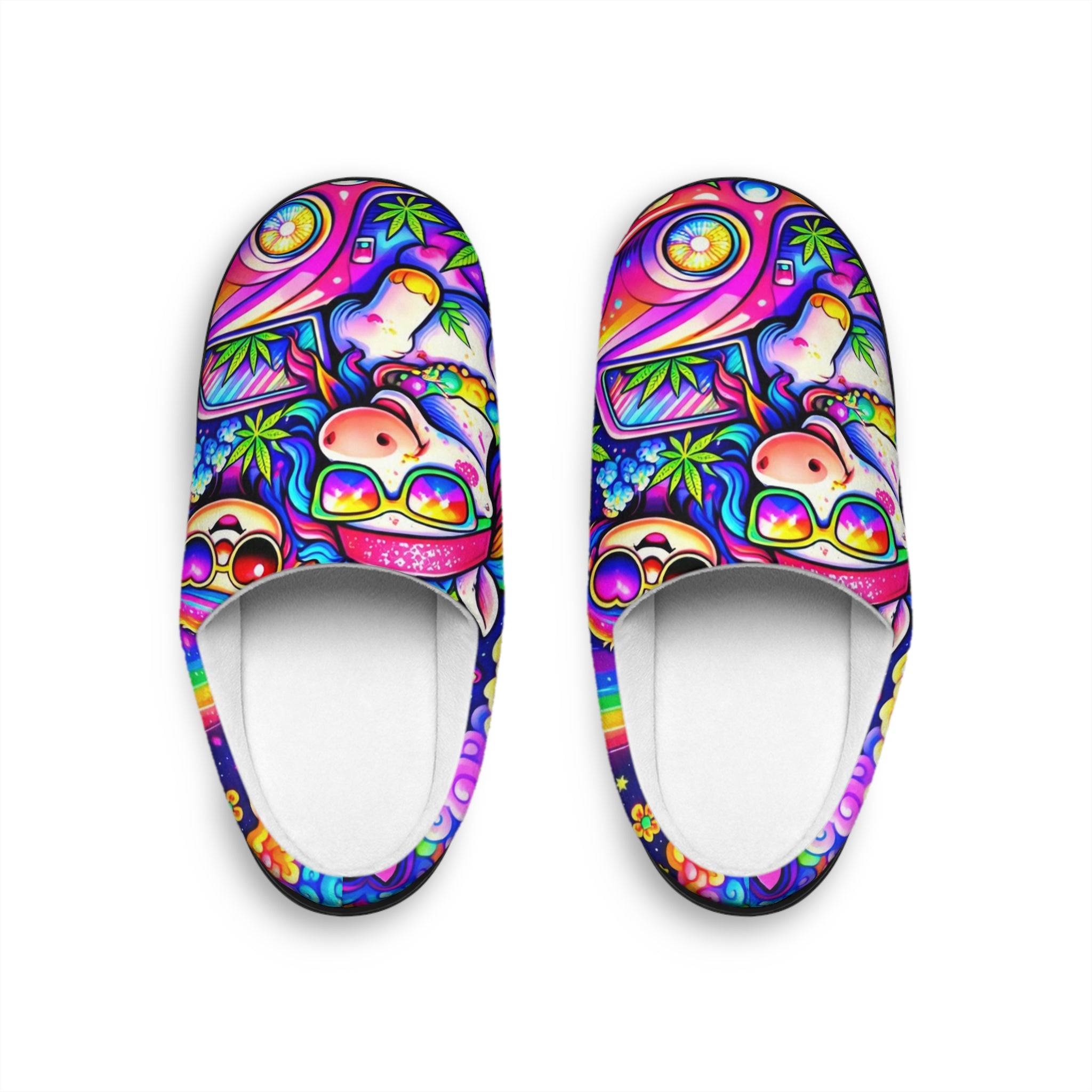 Colorful Unicorn Slippers — Psychedelic Rainbow Indoor House Shoes for Women