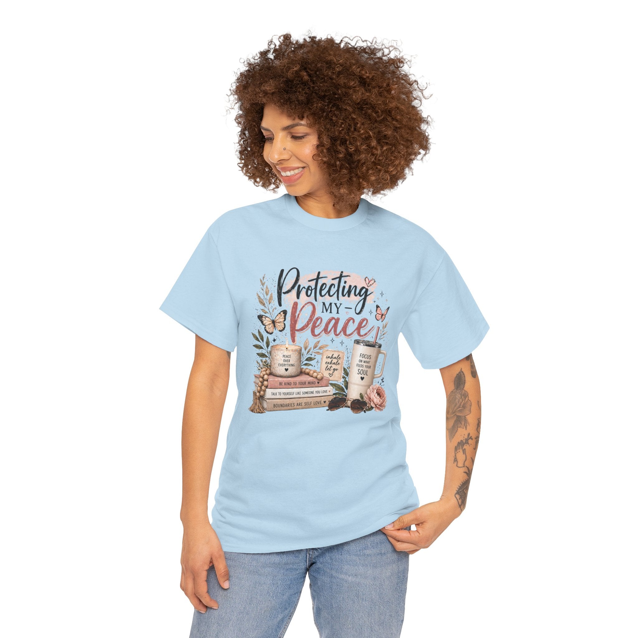 Protecting My Peace T-Shirt — Cozy Floral Coffee & Book Graphic Tee