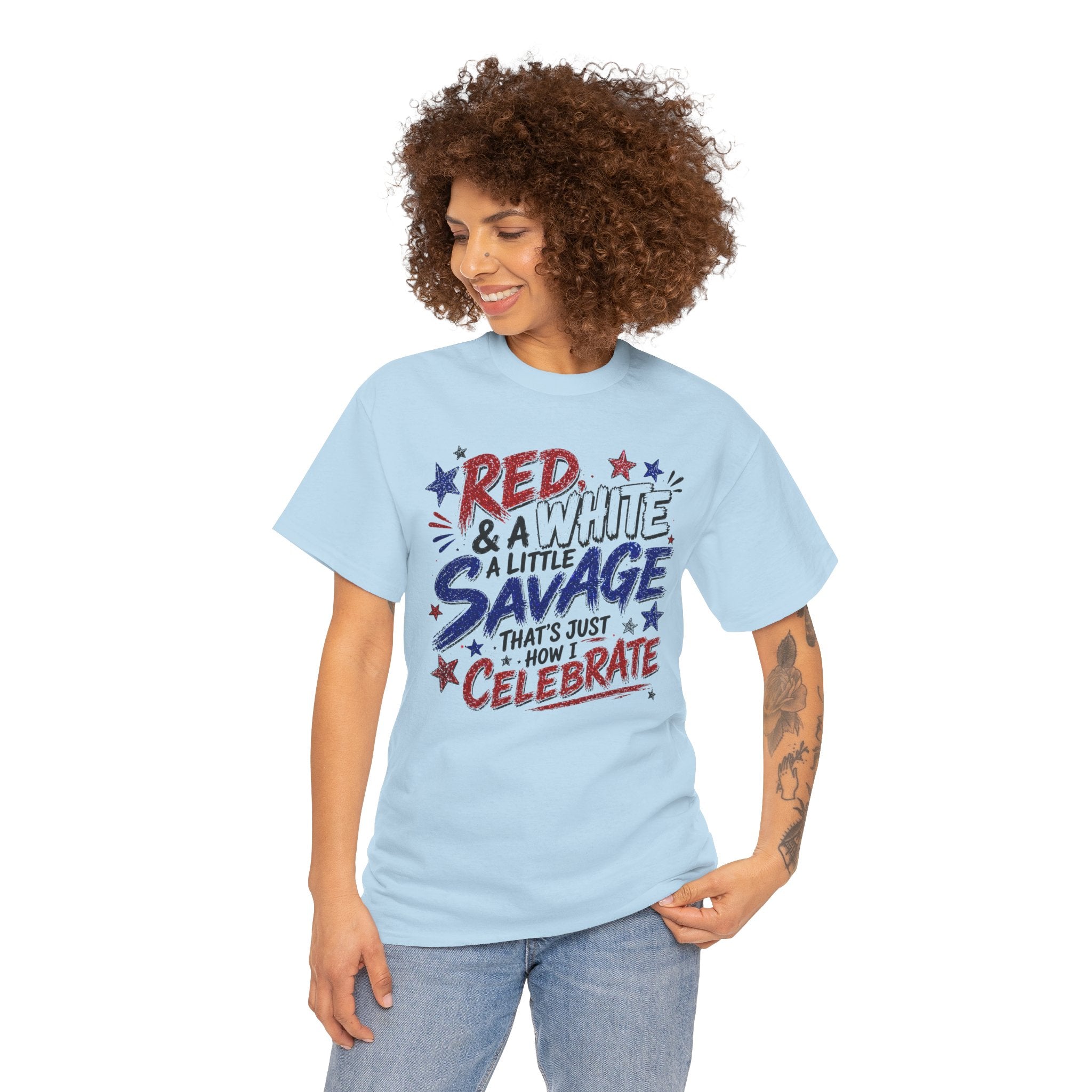 Patriotic Tee — “Red & White & a Little Savage” 4th of July Graphic Shirt