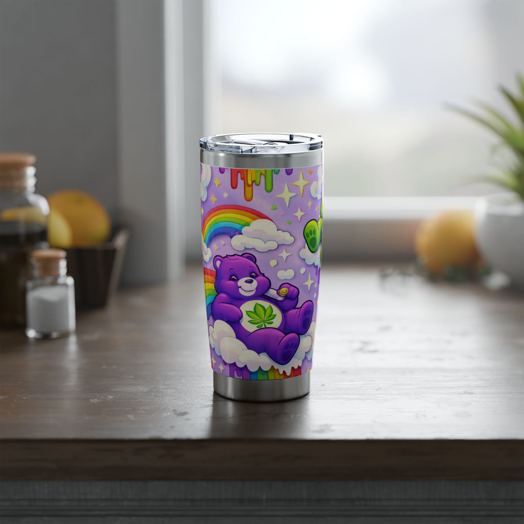 20oz Tumbler — Psychedelic Rainbow Bear Travel Cup with Leaf Motif