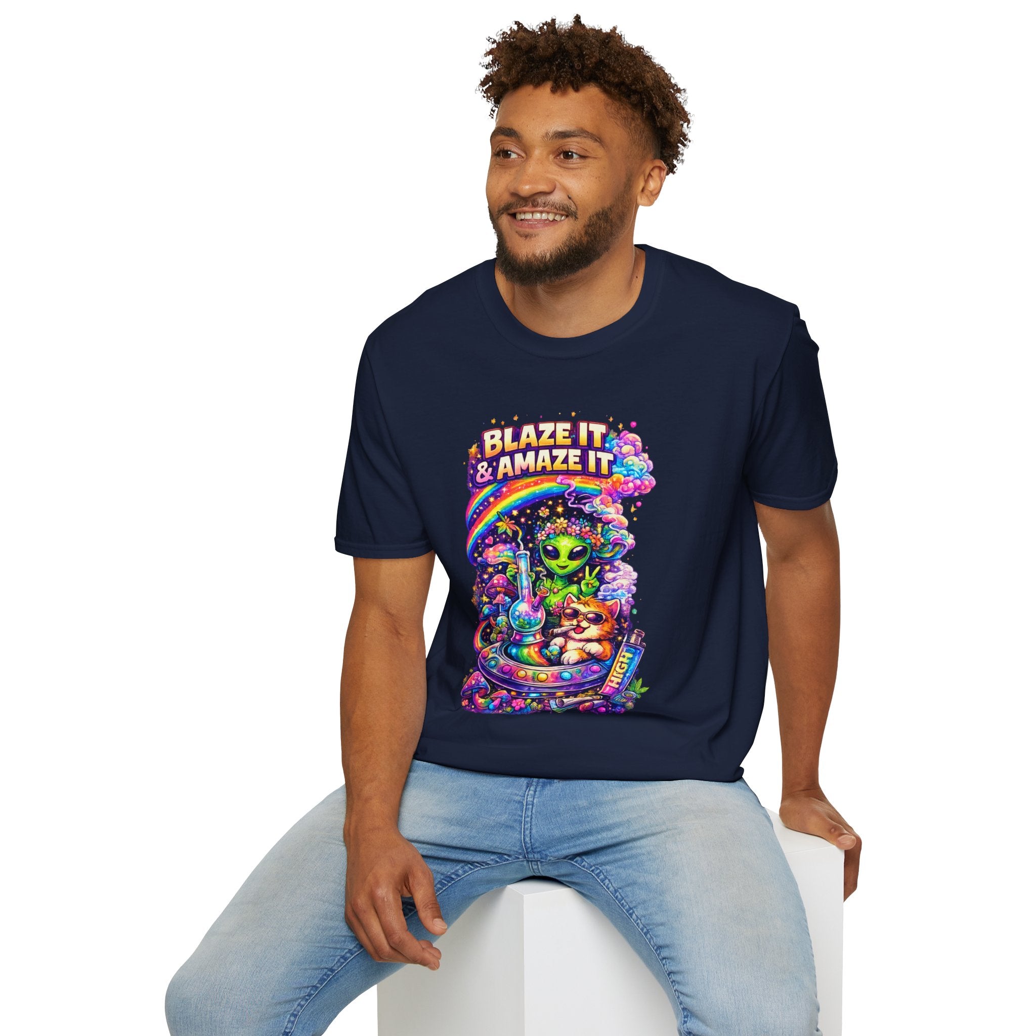 Alien Rainbow Tee - "Blaze It & Amaze It" Psychedelic Graphic T-Shirt