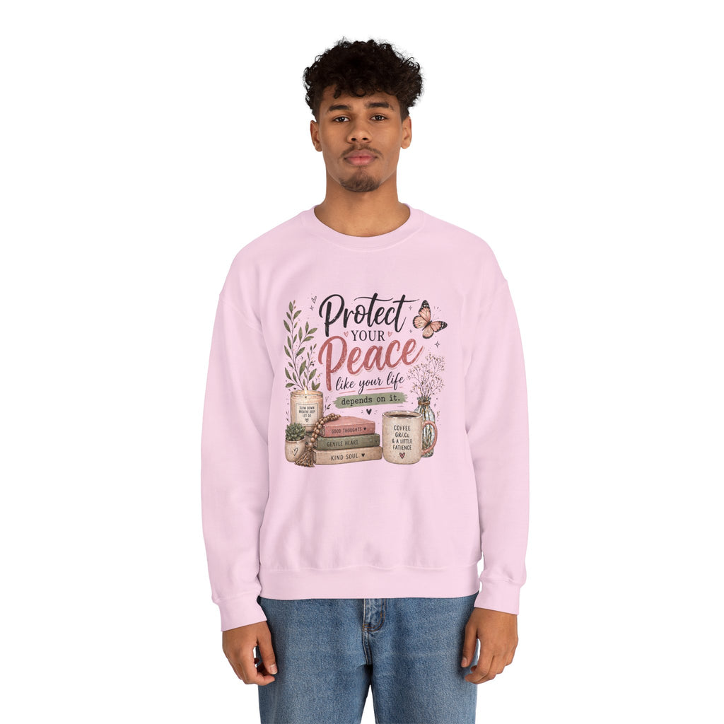 Protect Your Peace Crewneck Sweatshirt – Cozy Inspirational Quote Design