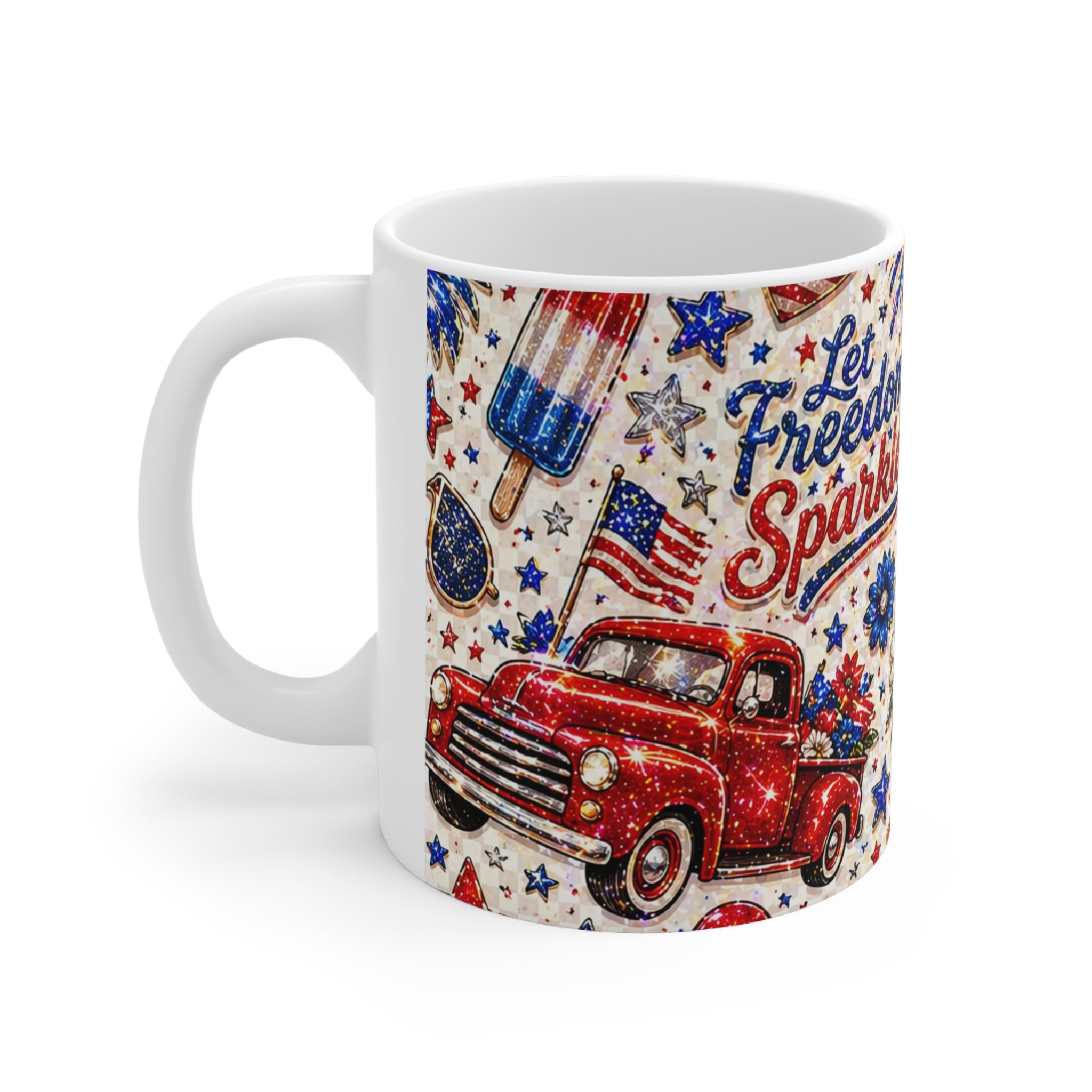 Let Freedom Sparkle Mug — Patriotic 4th of July Ceramic Coffee Cup (11oz & 15oz)