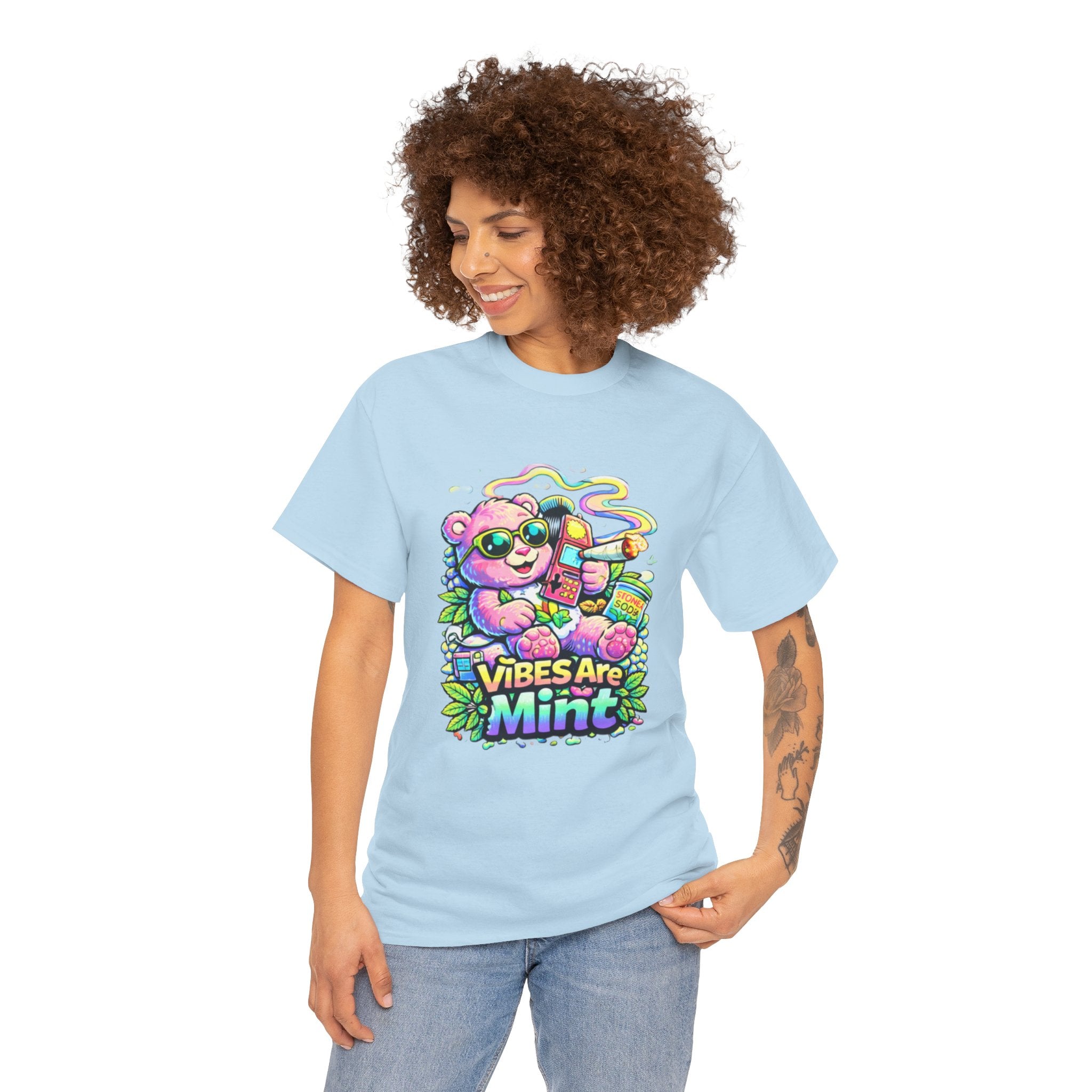 Mint Vibes Bear Tee — Cute Retro Cartoon Graphic T-Shirt
