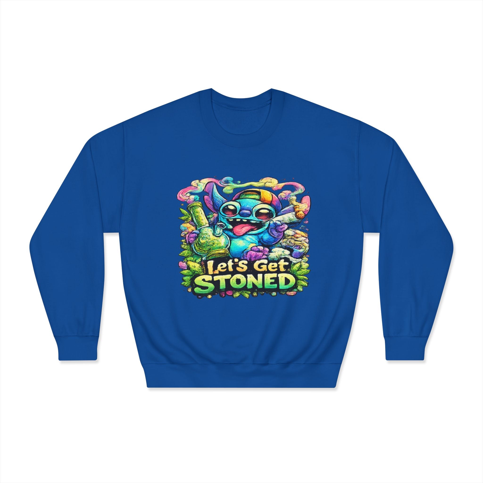 Let's Get Stoned Crewneck Sweatshirt – Colorful Psychedelic Alien Graphic