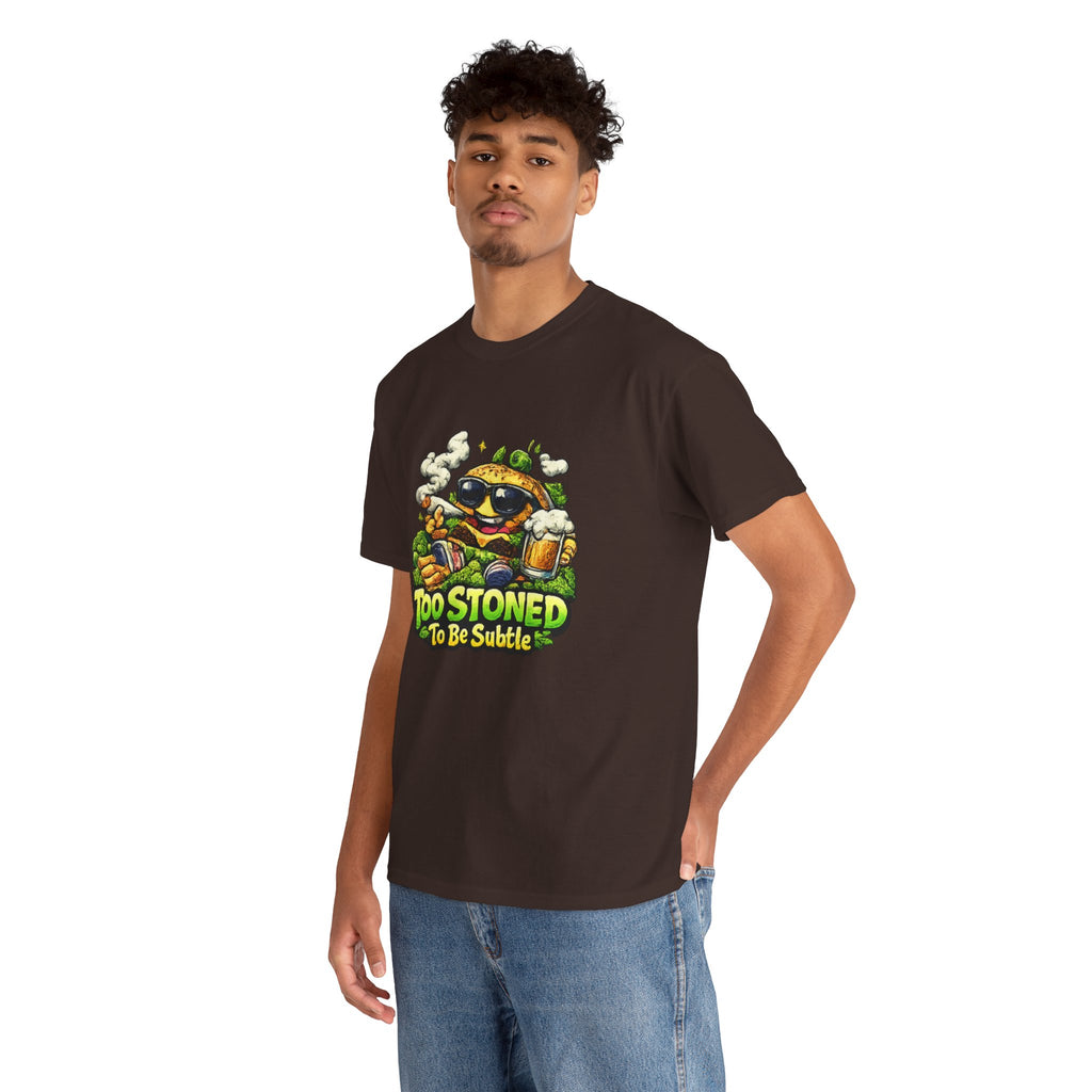 Too Stoned To Be Subtle Tee - Funny Retro Cartoon Burger Cannabis T-Shirt
