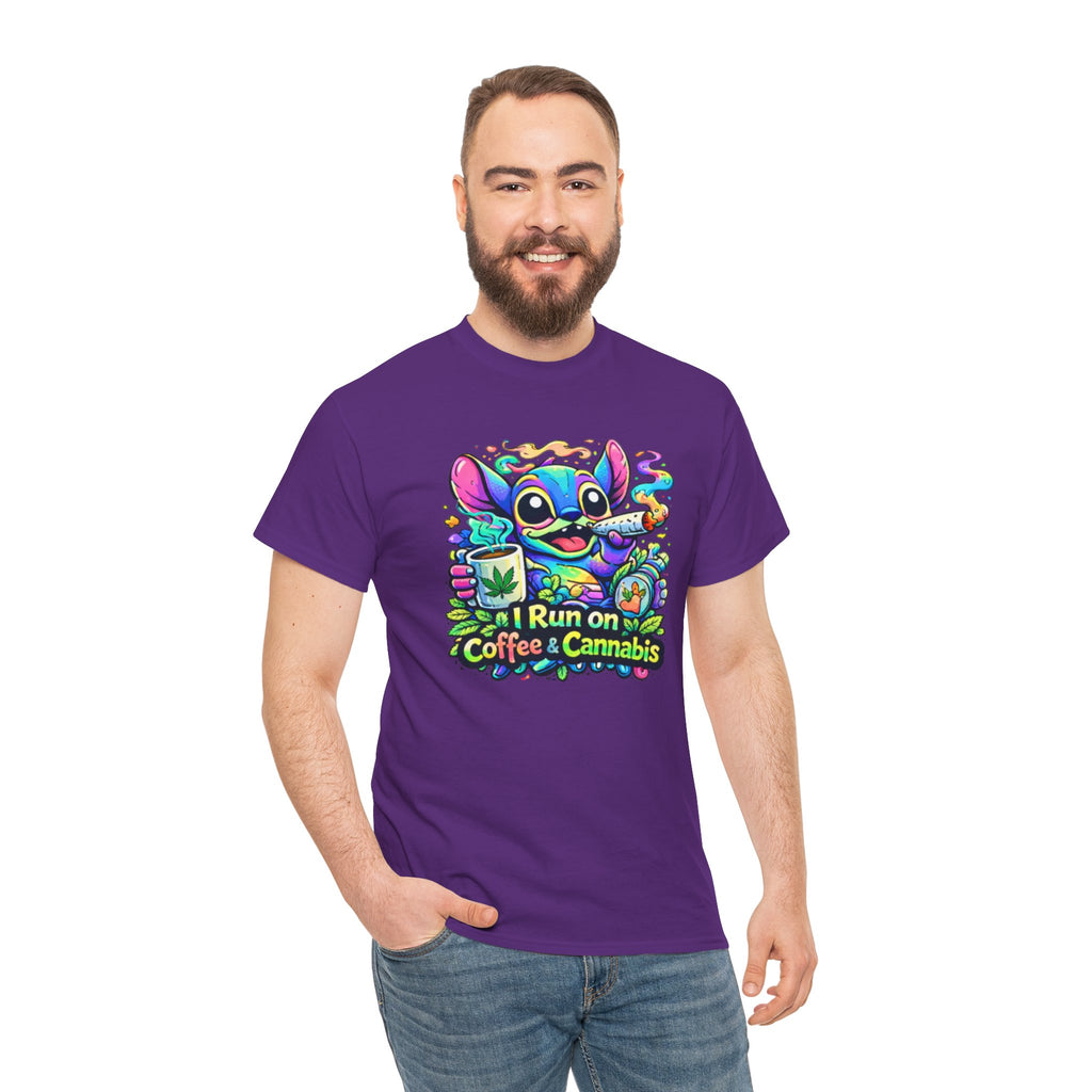 Coffee & Cannabis Tee — 'I Run on Coffee & Cannabis' Cute Stitch Graphic T-Shirt