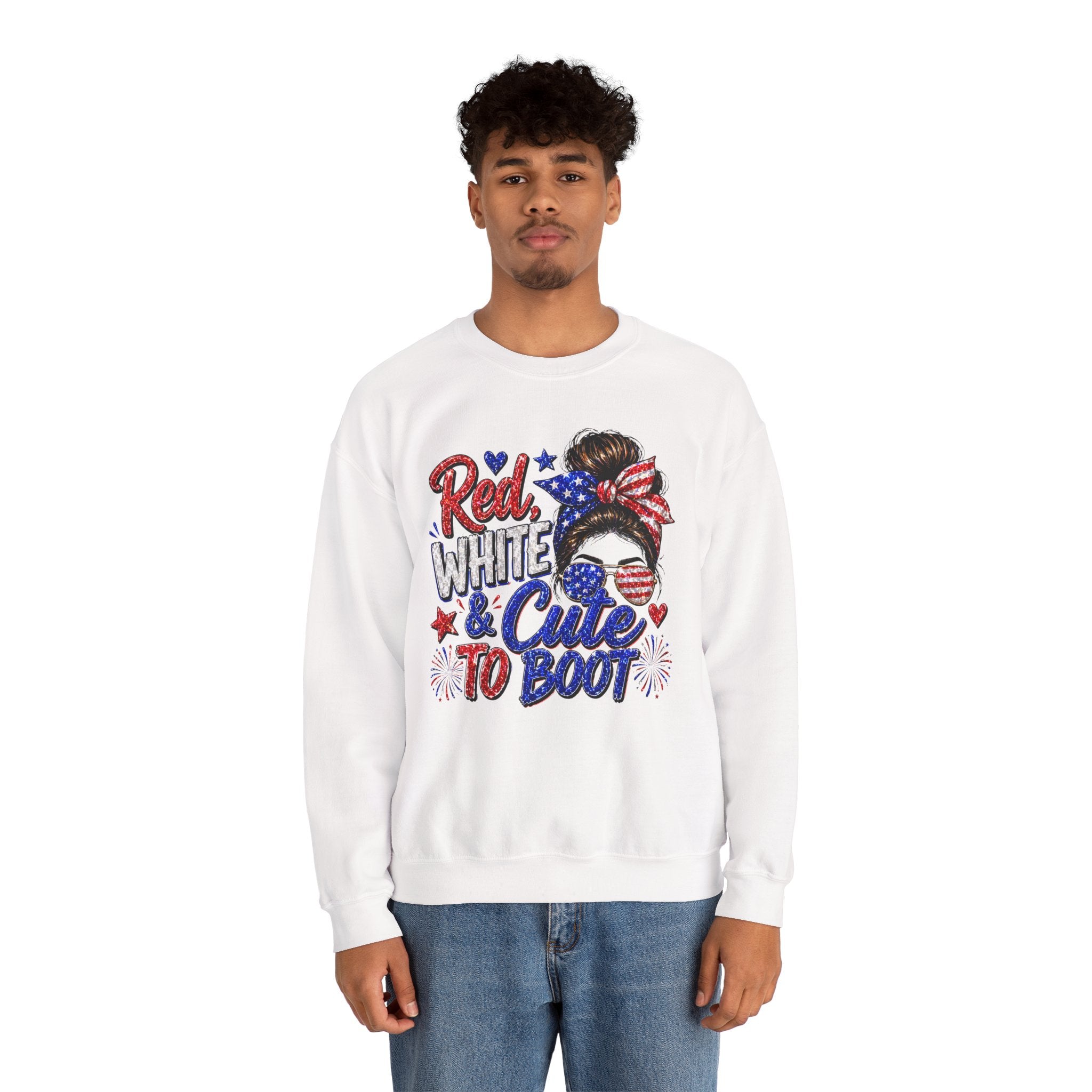 Crewneck Sweatshirt - "Red, White & Cute to Boot" Patriotic Women’s Graphic