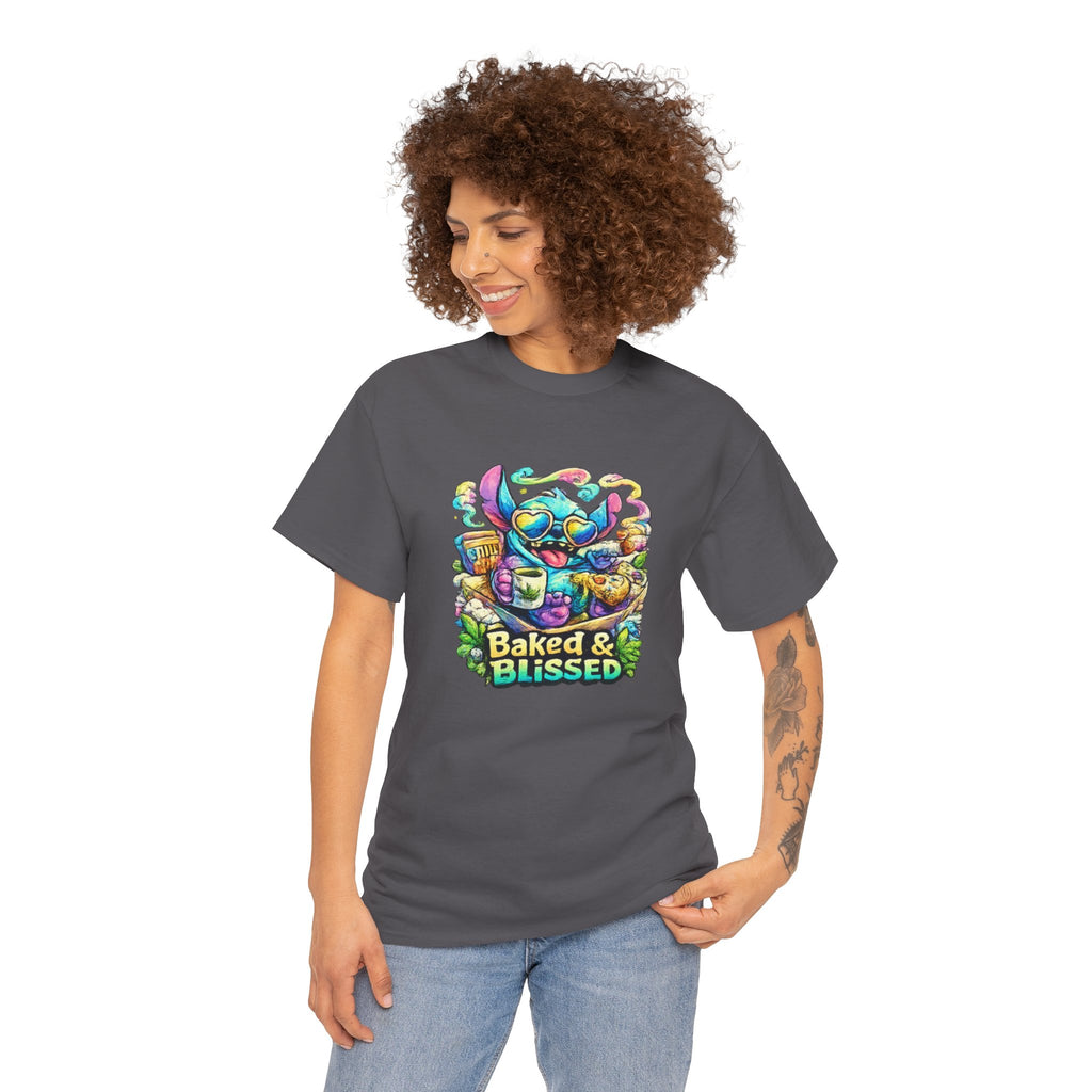 T-Shirt — Colorful 'Baked & Blissed' Cartoon Dessert Graphic Tee
