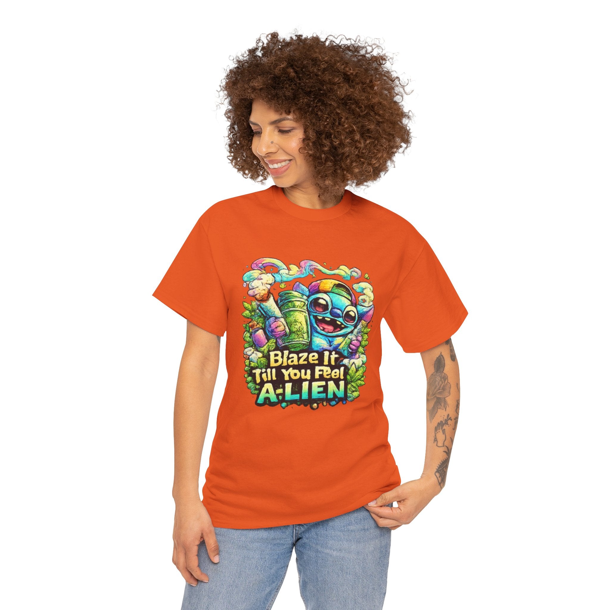 Alien Mushroom Graphic Tee - "Blaze It Till You’re A-LIEN" Psychedelic Cartoon Shirt