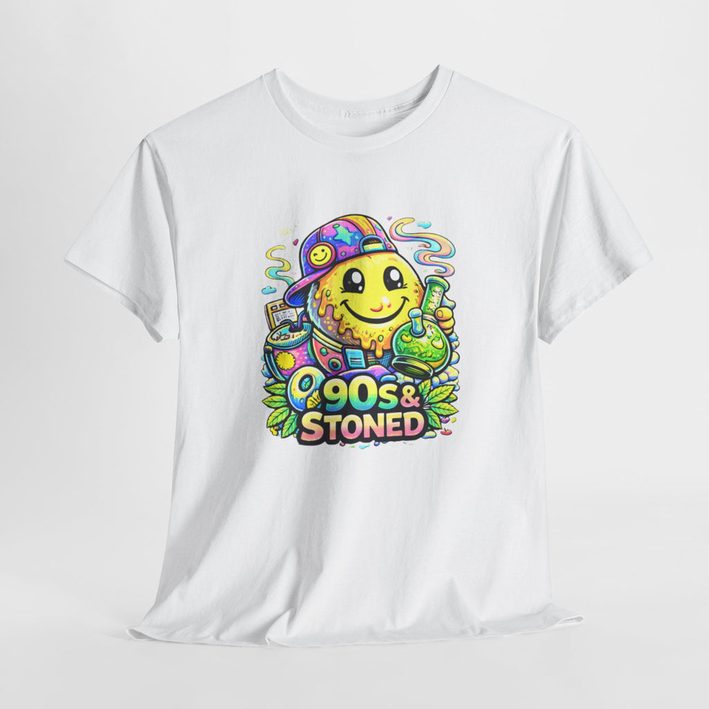 90s & Stoned Smiley Tee — Retro Vaporwave Cannabis Graphic T-Shirt