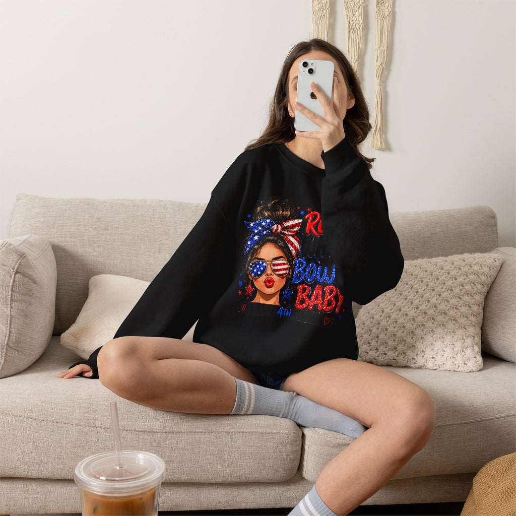 Crewneck Sweatshirt — "Red White Boujee Baby" Patriotic Women's 4th of July Graphic