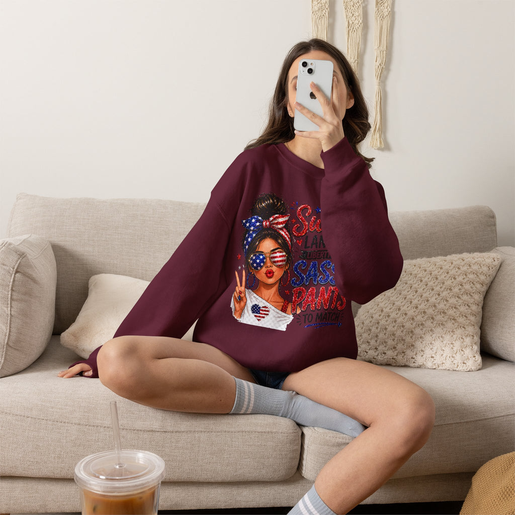 Patriotic 'Sweet Land of Liberty, Sassy Pants to Match' Crewneck Sweatshirt