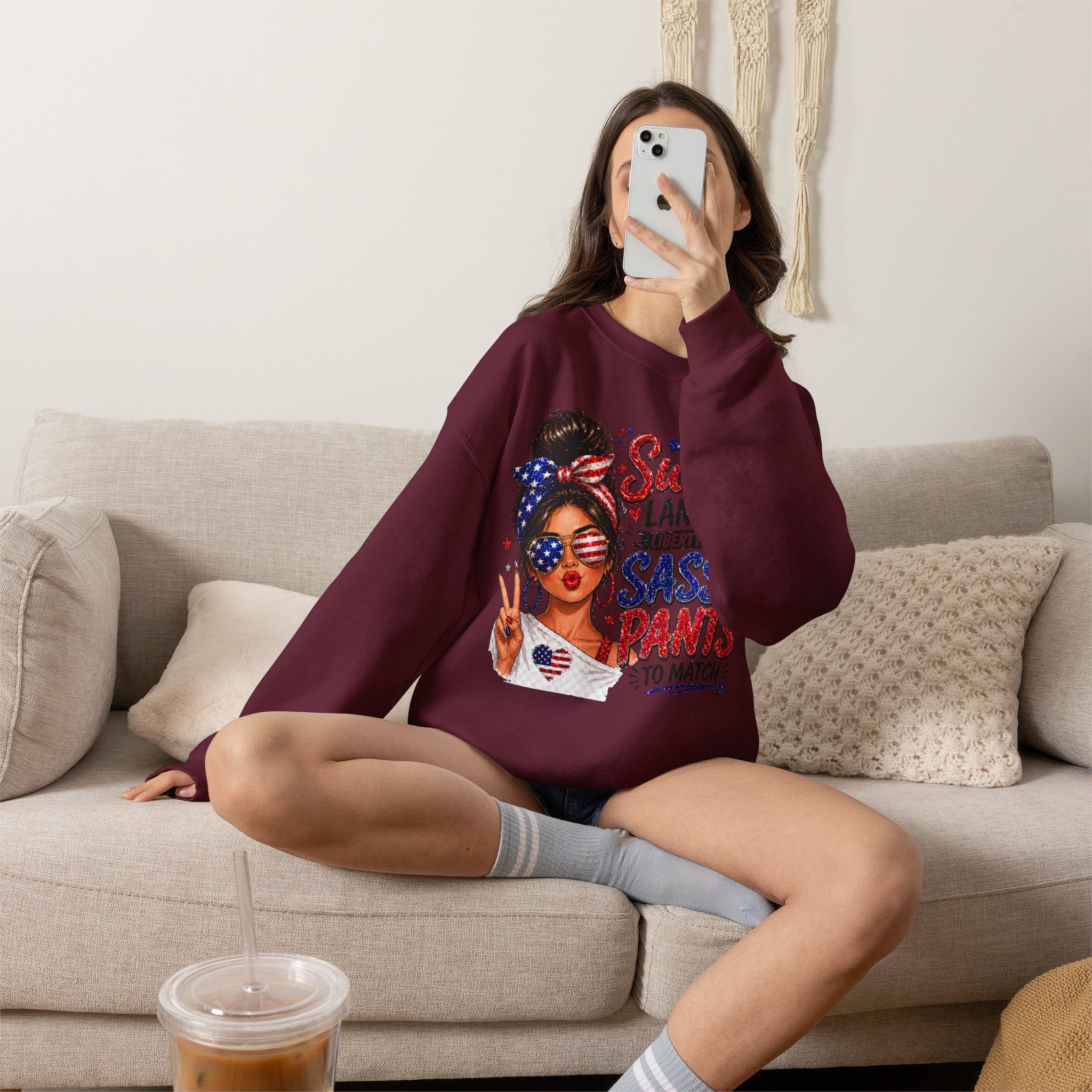 Patriotic 'Sweet Land of Liberty, Sassy Pants to Match' Crewneck Sweatshirt