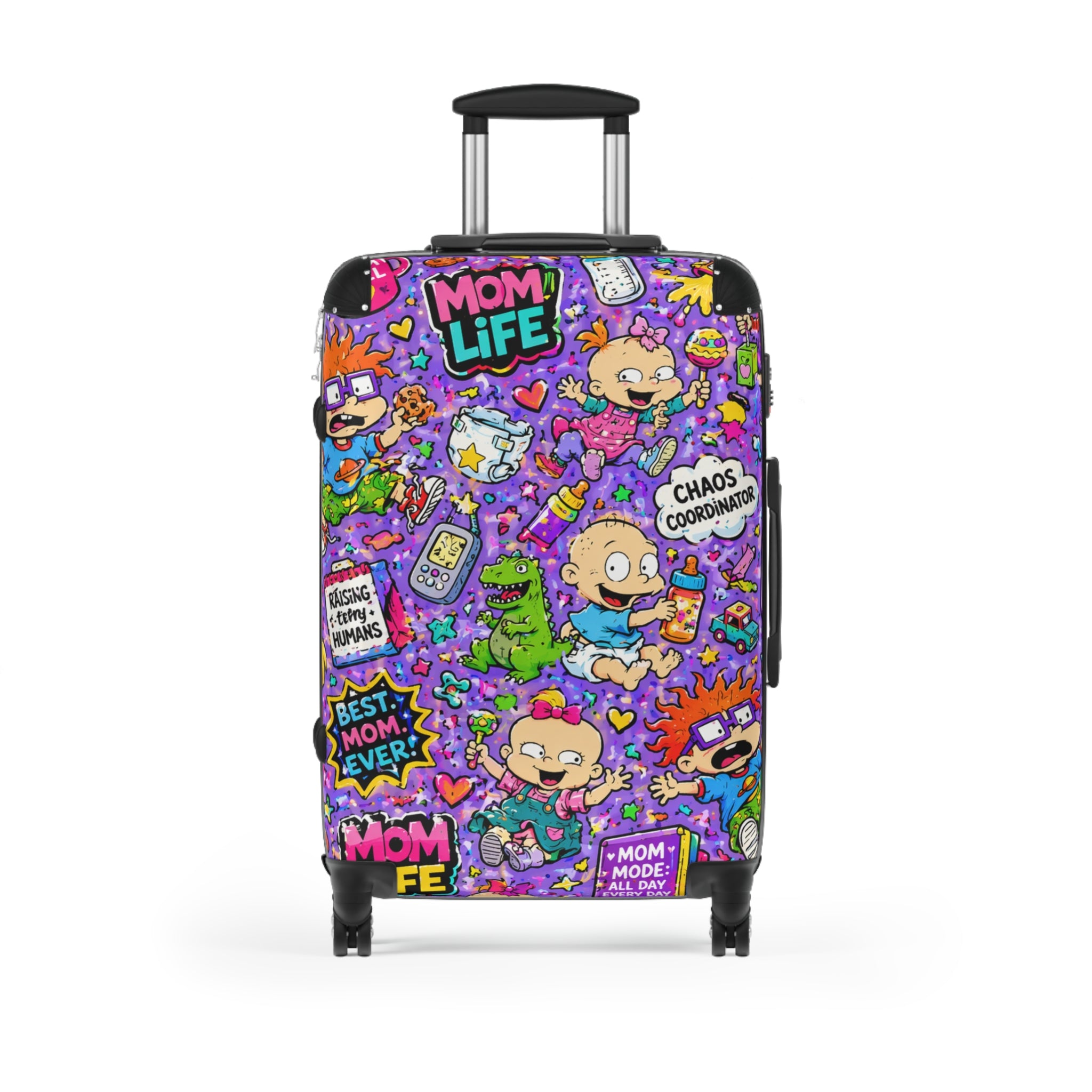 Mom Life Cartoon Suitcase — Colorful Travel Luggage with 'Mom Life' & Chaos Coordinator Design