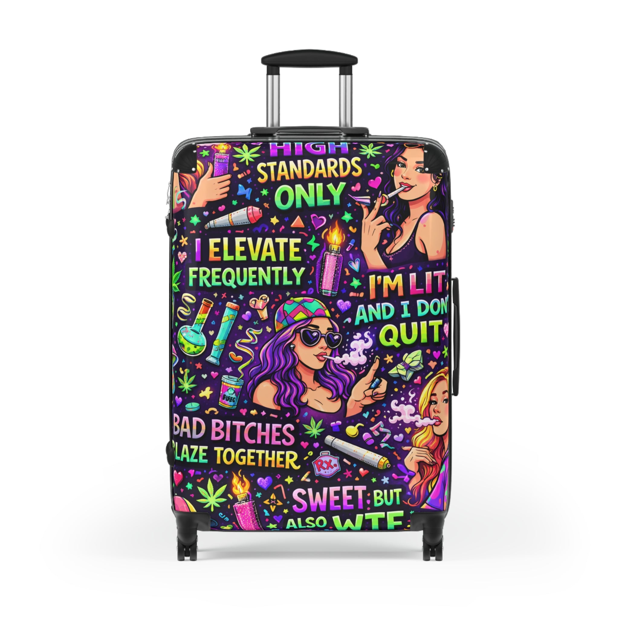 Bold Graphic Suitcase – Colorful Sassy Travel Luggage with Motivational Pop-Art Design
