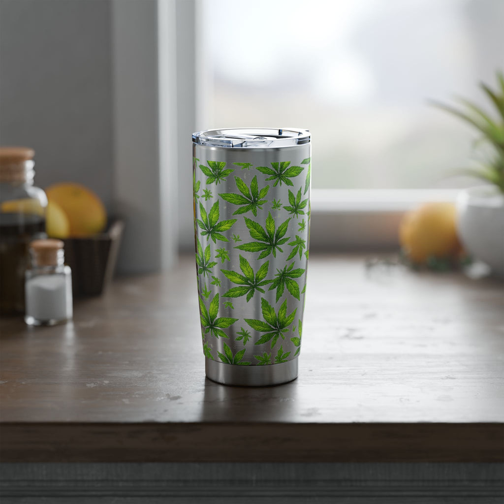 Cannabis Leaf 20oz Tumbler – Green Marijuana Pattern Insulated Travel Cup