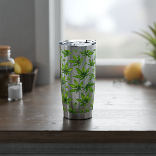 Cannabis Leaf 20oz Tumbler – Green Marijuana Pattern Insulated Travel Cup