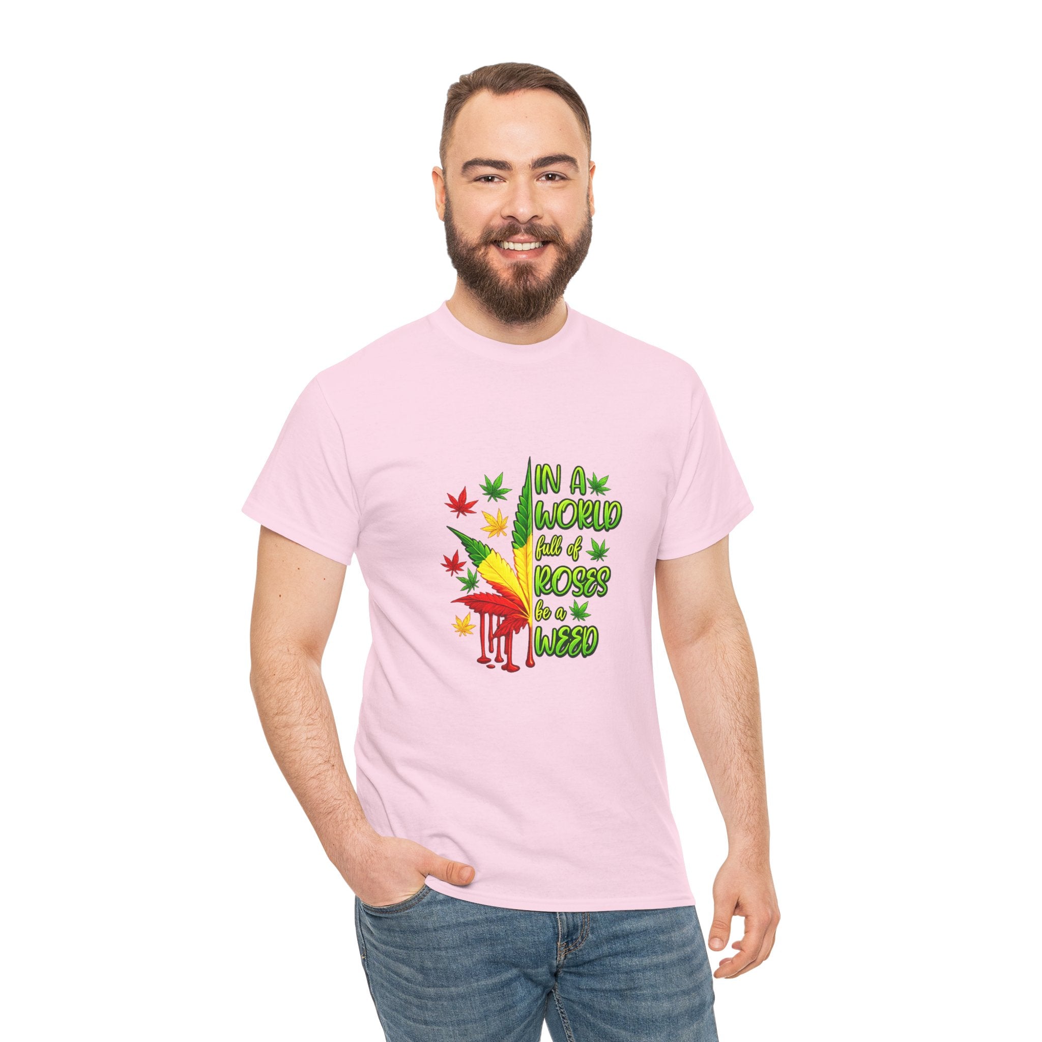 T-Shirt — "In A World Where Mosses Rule" Colorful Mushroom & Leaf Graphic