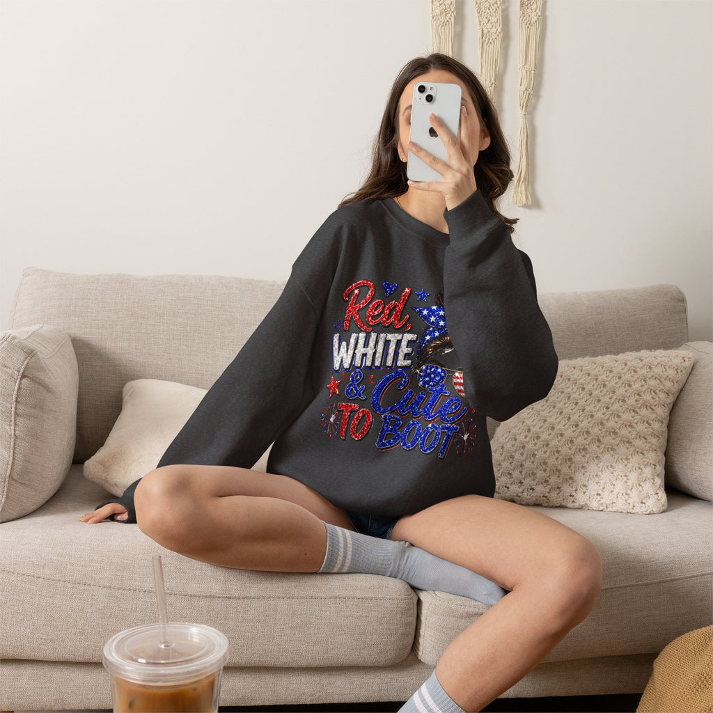 Crewneck Sweatshirt - "Red, White & Cute to Boot" Patriotic Women’s Graphic
