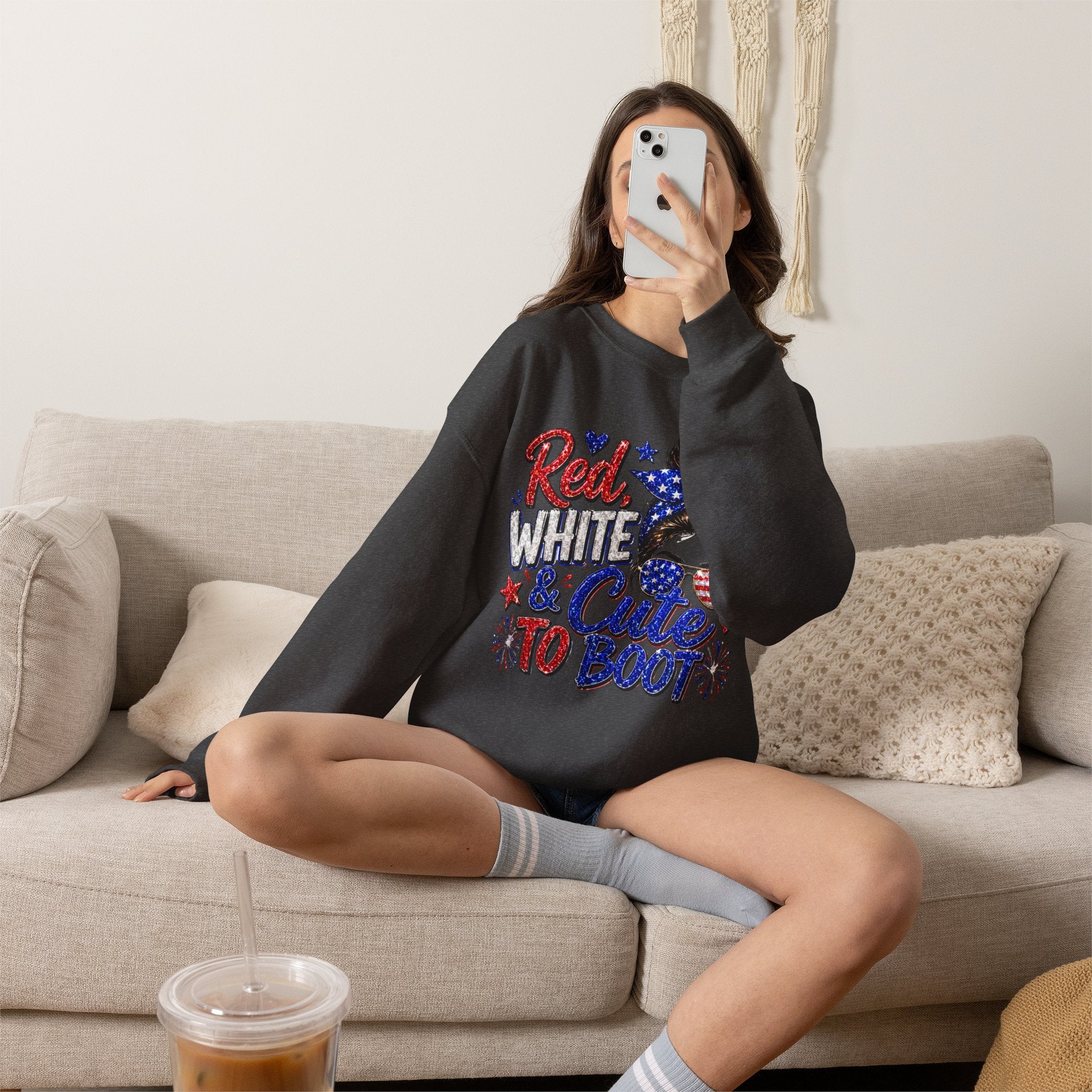 Crewneck Sweatshirt - "Red, White & Cute to Boot" Patriotic Women’s Graphic