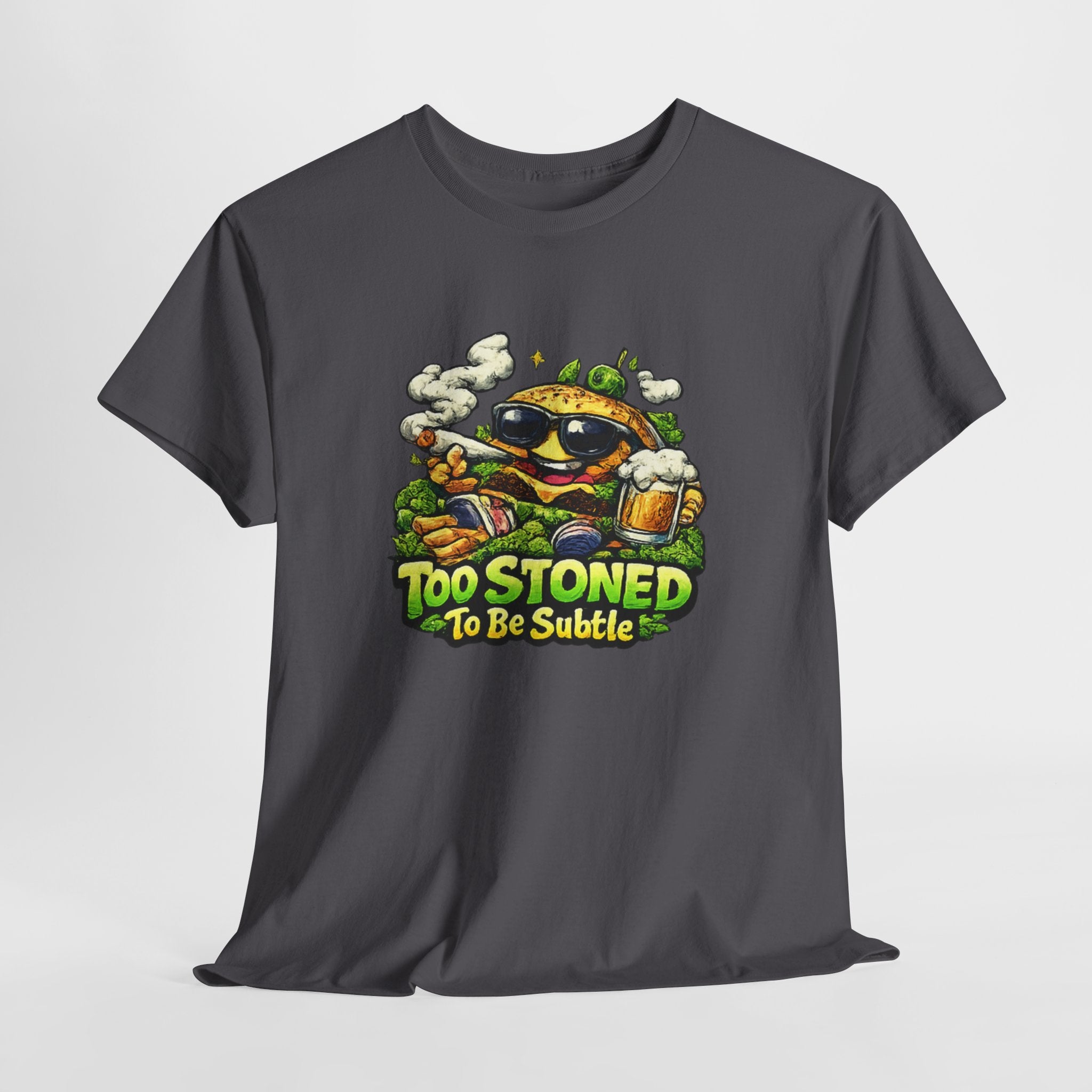 Too Stoned To Be Subtle Tee - Funny Retro Cartoon Burger Cannabis T-Shirt