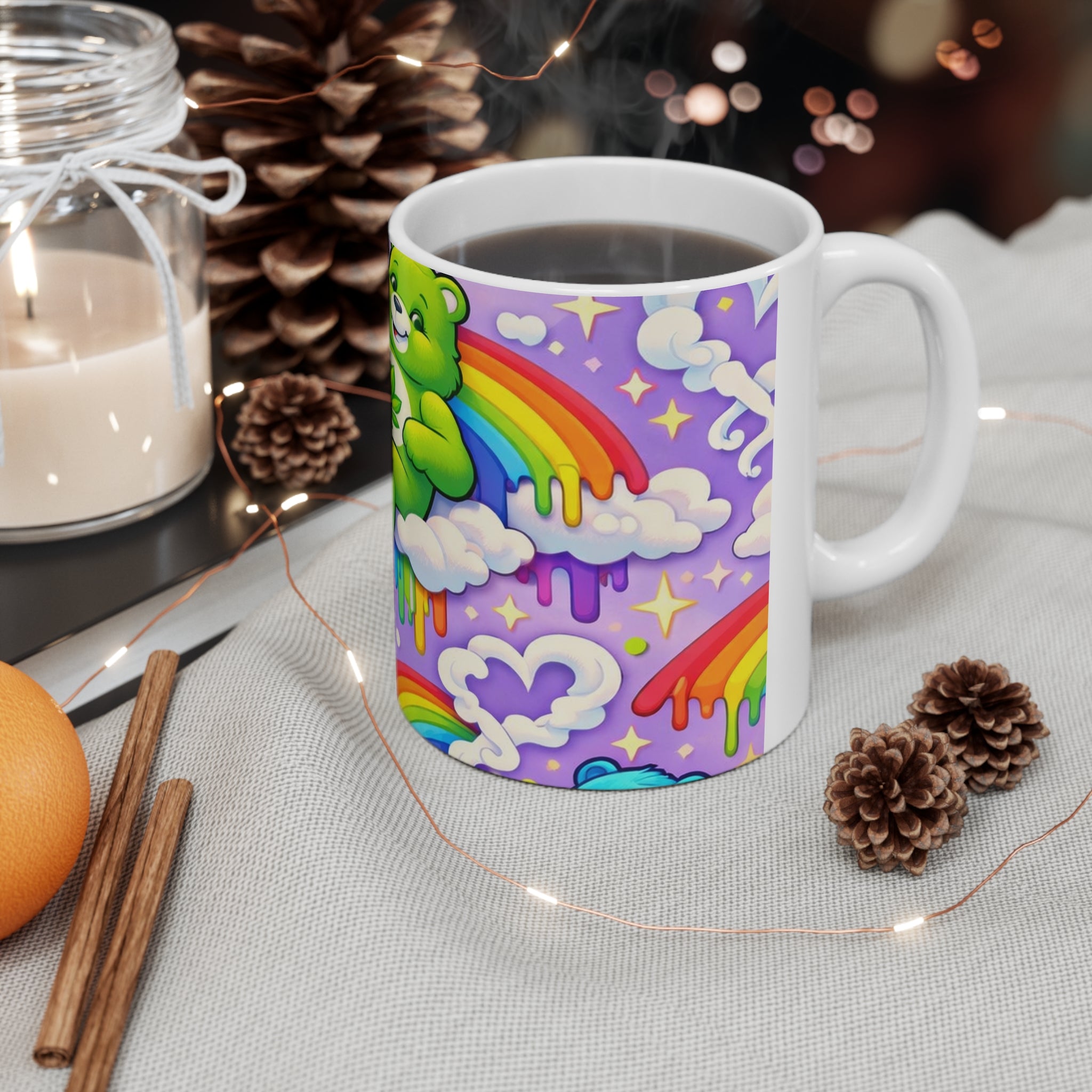 Cannabis Care Bears Ceramic Coffee Mug — Rainbow Stoner 11oz & 15oz