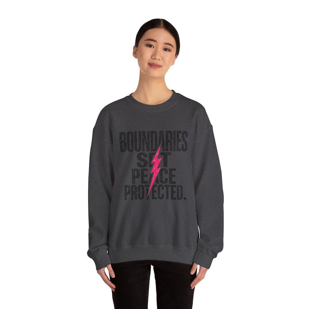 Crewneck Sweatshirt "Boundaries Set. Peace Protected." – Empowerment Graphic Pullover