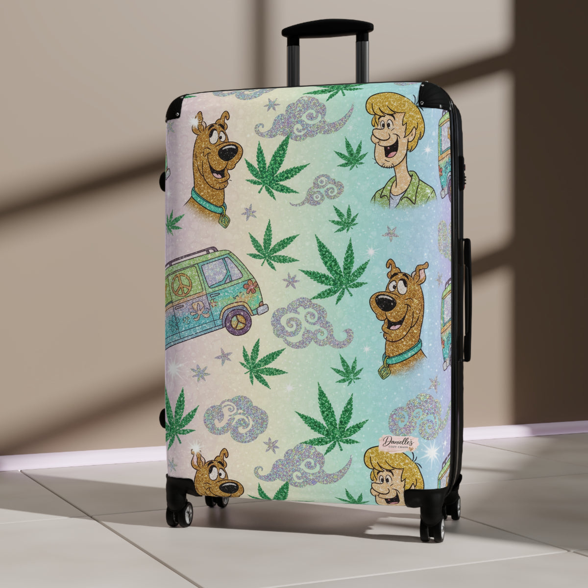 Scooby-Doo Cannabis Pattern Suitcase – Retro Van & Leaf Travel Luggage