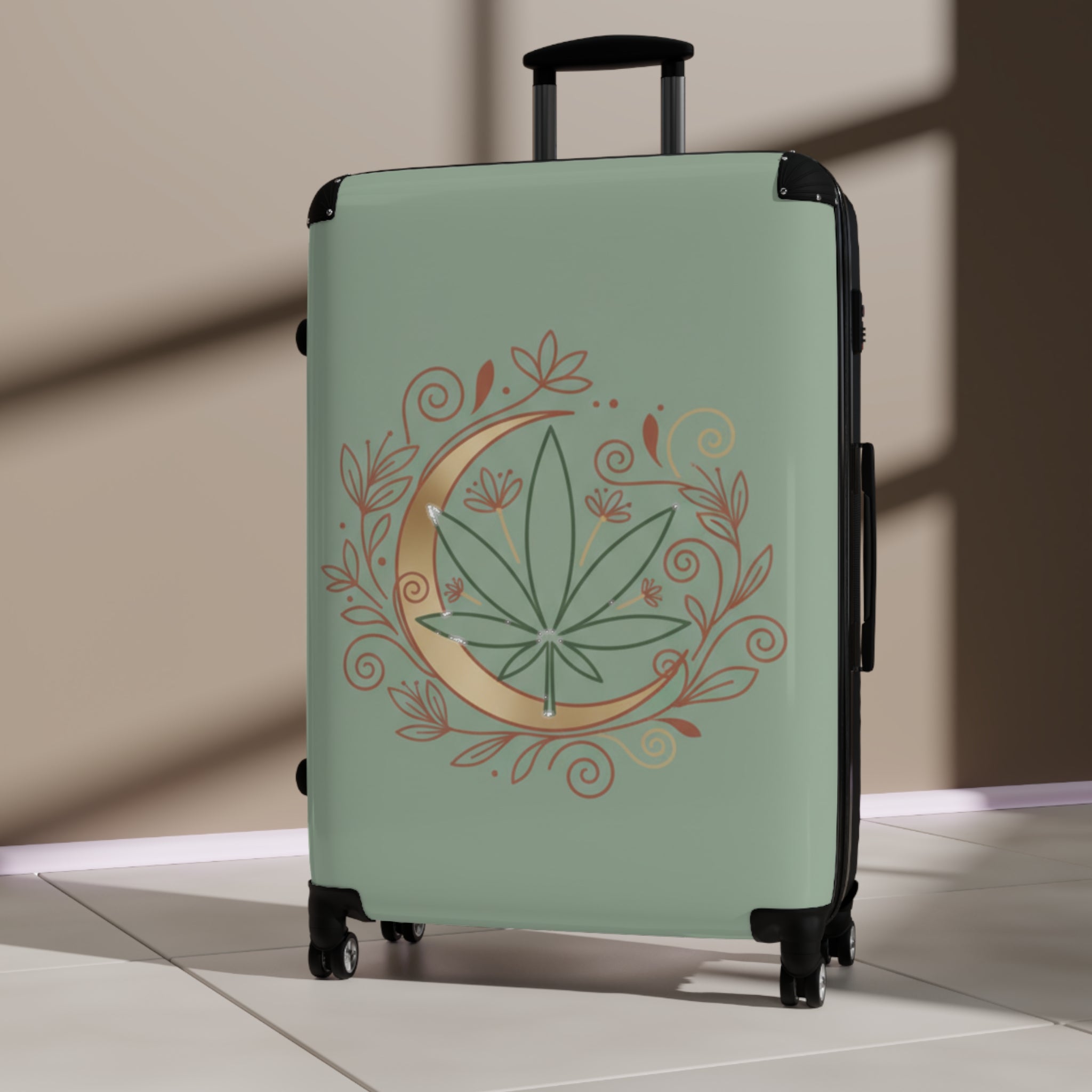 Moon & Leaf Carry-On Suitcase — Botanical Crescent Travel Luggage