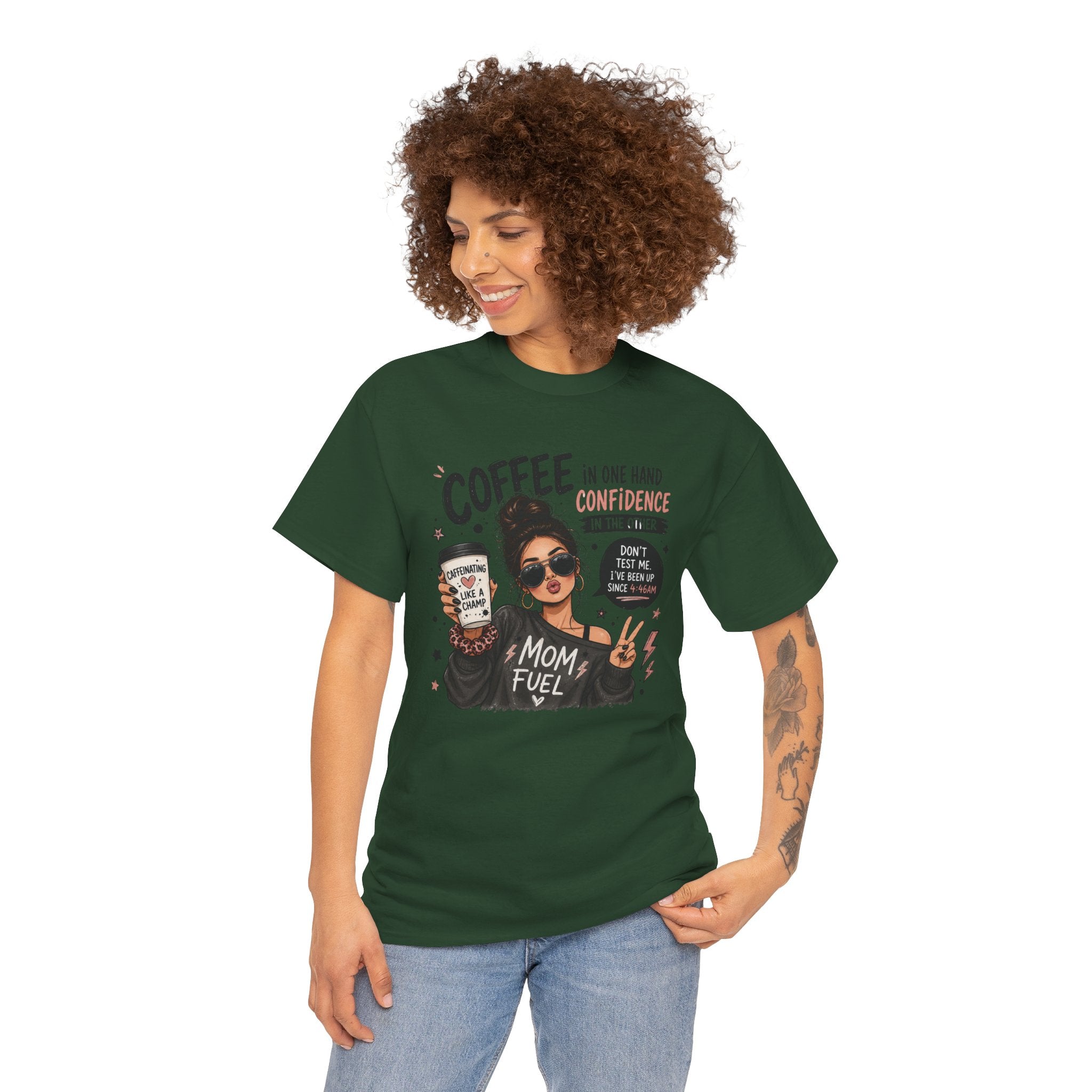 Coffee Mom Fuel T-Shirt — "Coffee in One Hand, Confidence in the Other" Graphic Tee