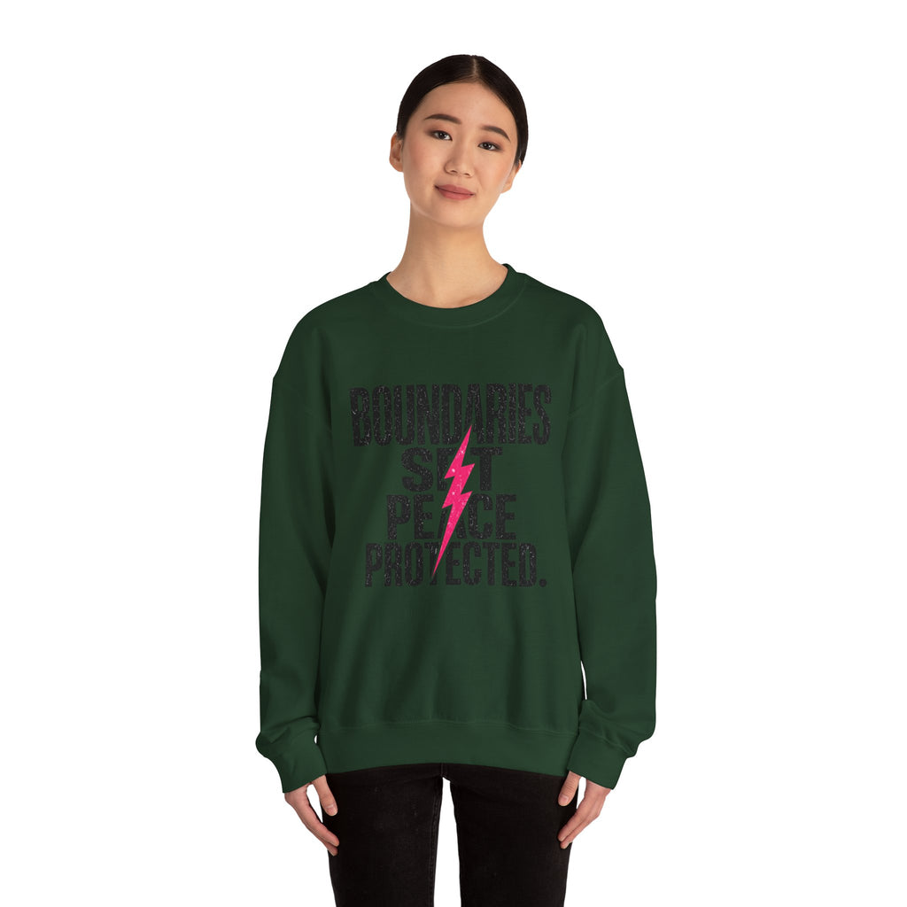 Crewneck Sweatshirt "Boundaries Set. Peace Protected." – Empowerment Graphic Pullover