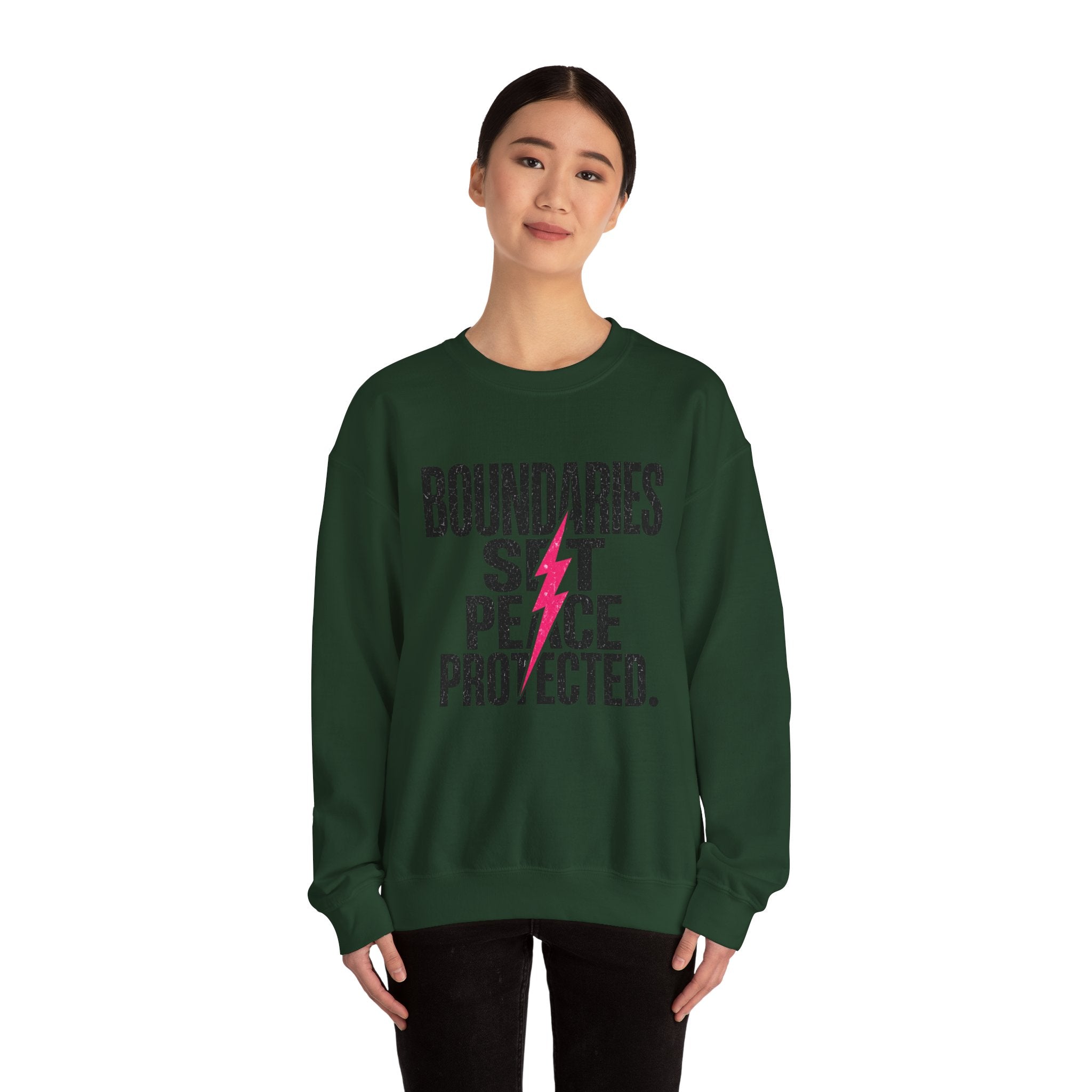 Crewneck Sweatshirt "Boundaries Set. Peace Protected." – Empowerment Graphic Pullover