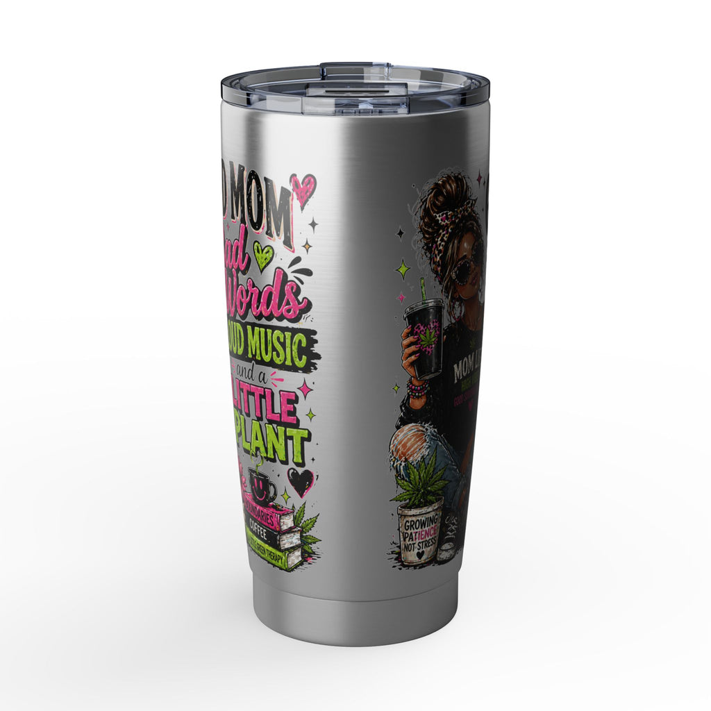 Mom Life 20oz Tumbler – 'Mom with Coffee, Plants & Music' Insulated Travel Cup