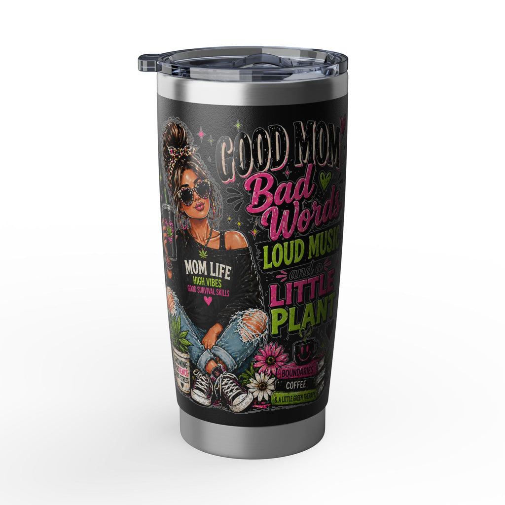 Mom Life 20oz Tumbler – 'Mom with Coffee, Plants & Music' Insulated Travel Cup