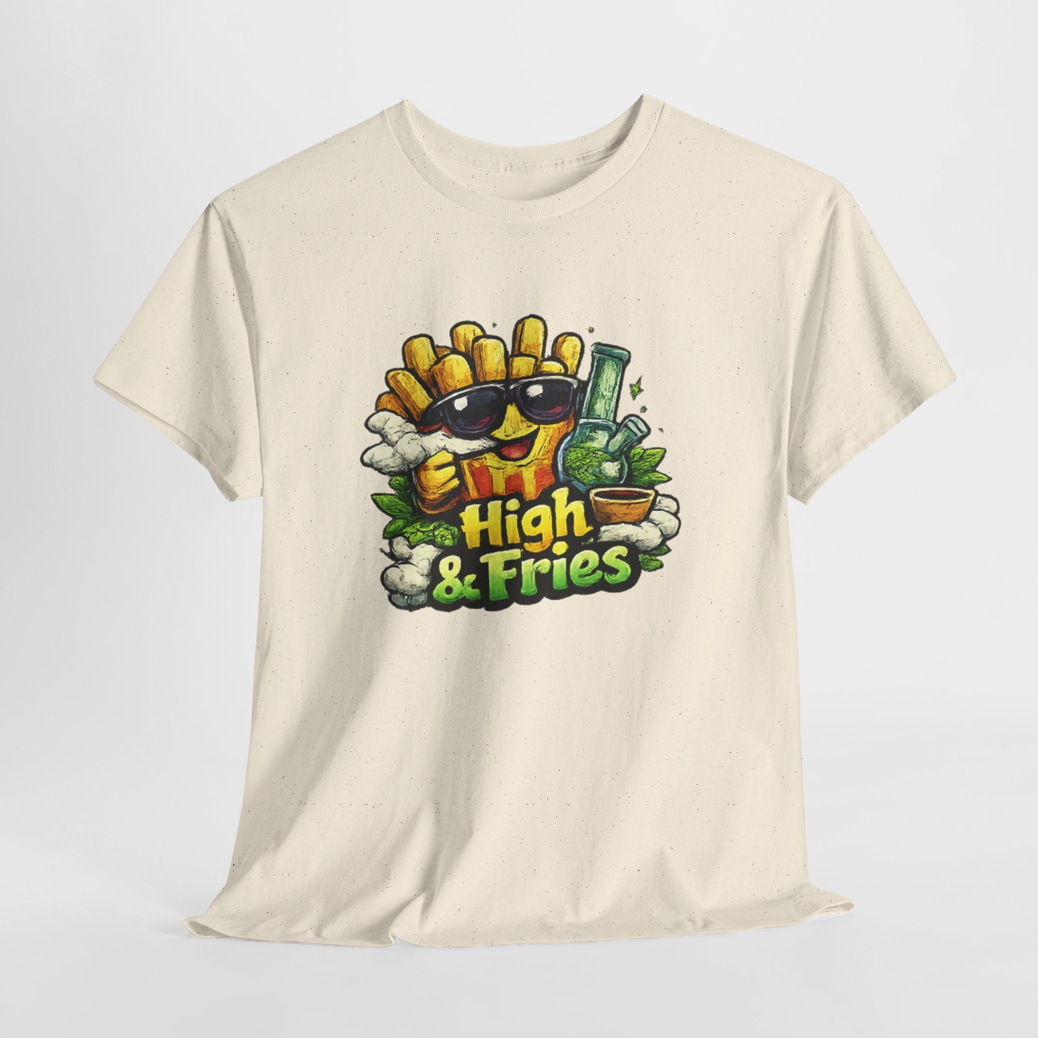 T-Shirt — "High & Fries" Funny Cannabis + Fries Graphic Tee