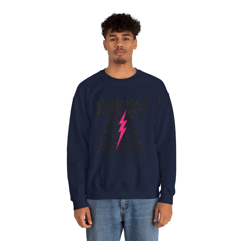 Crewneck Sweatshirt "Boundaries Set. Peace Protected." – Empowerment Graphic Pullover