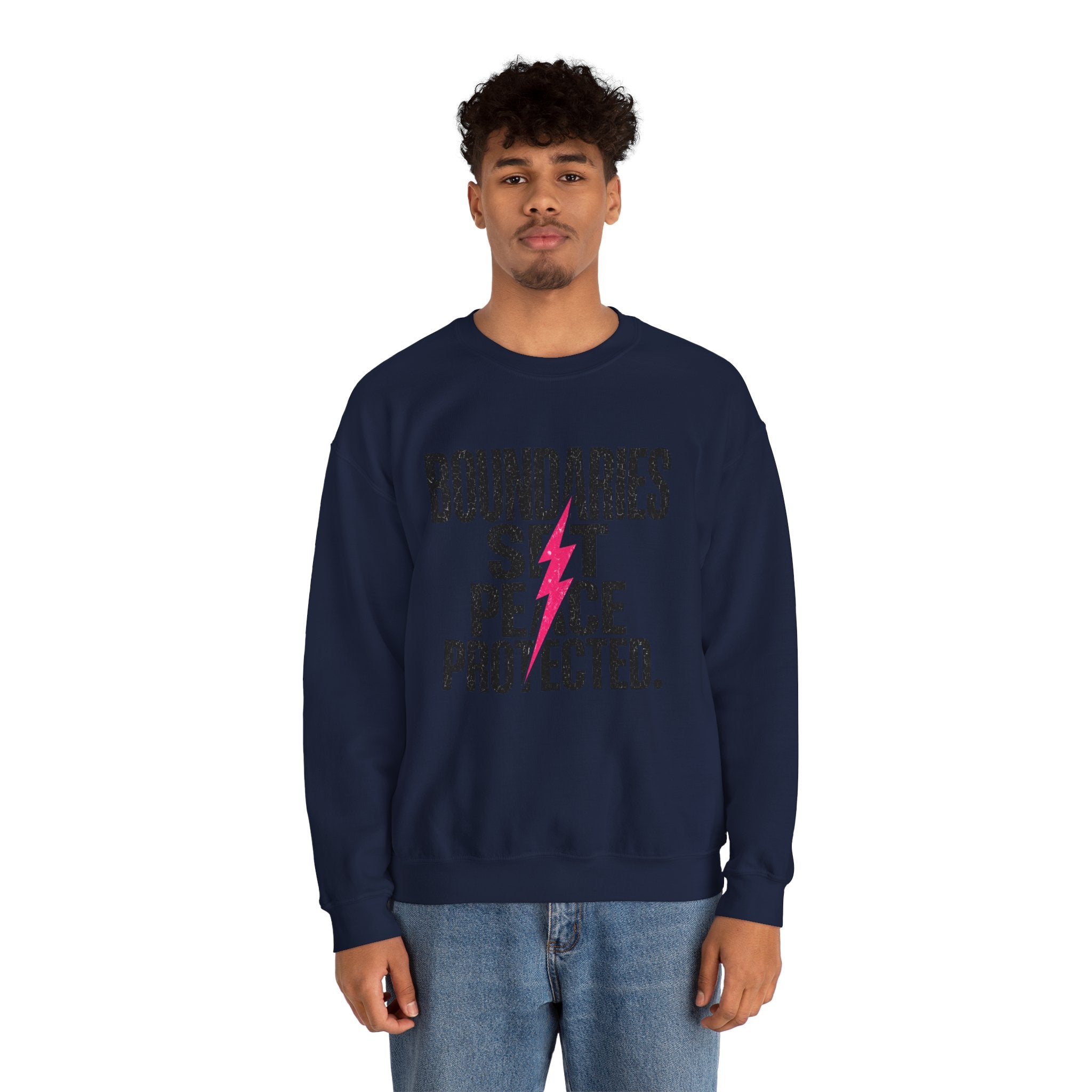 Crewneck Sweatshirt "Boundaries Set. Peace Protected." – Empowerment Graphic Pullover